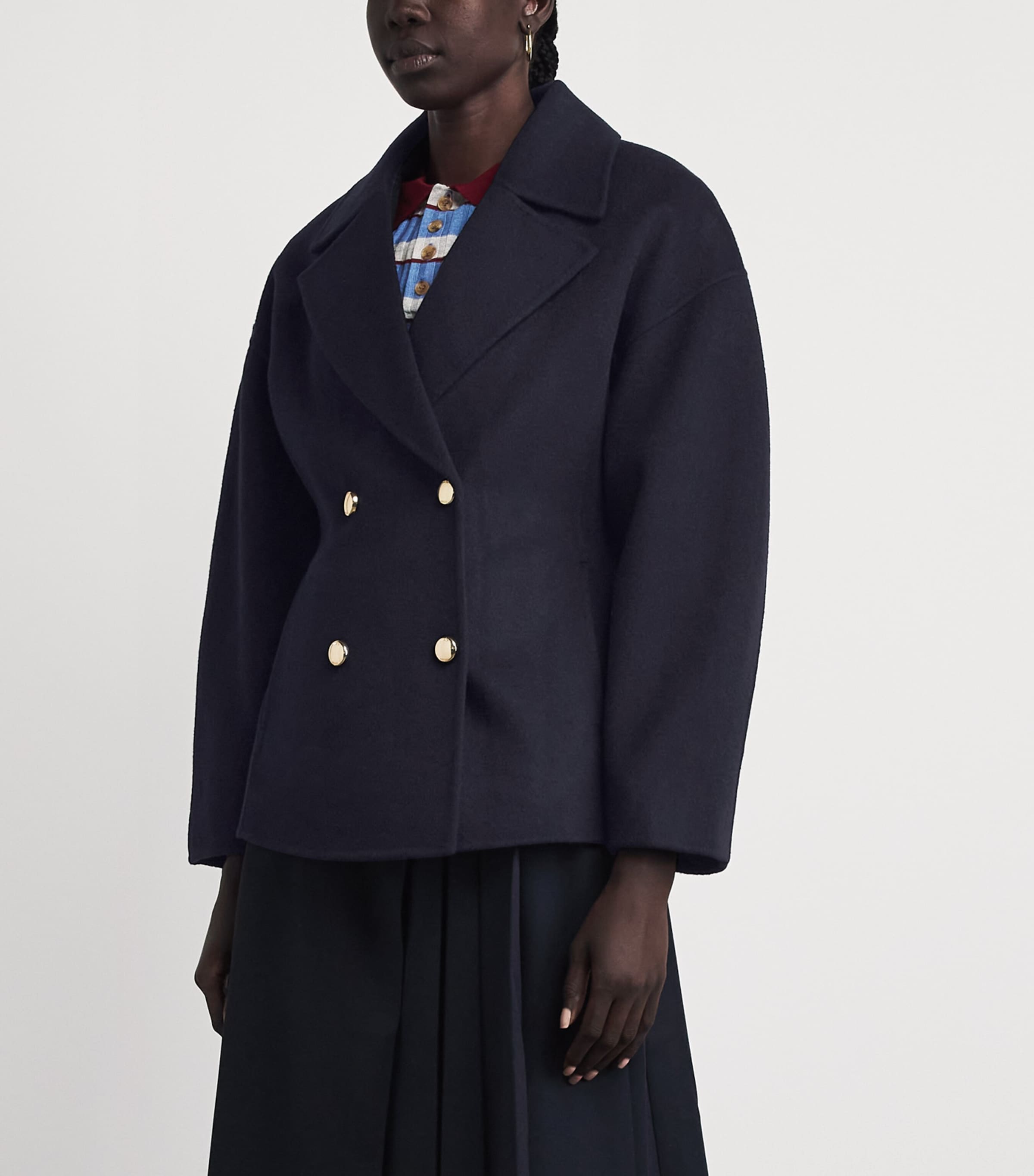 Maje Womens Wool Pea Coat Navy Image 4