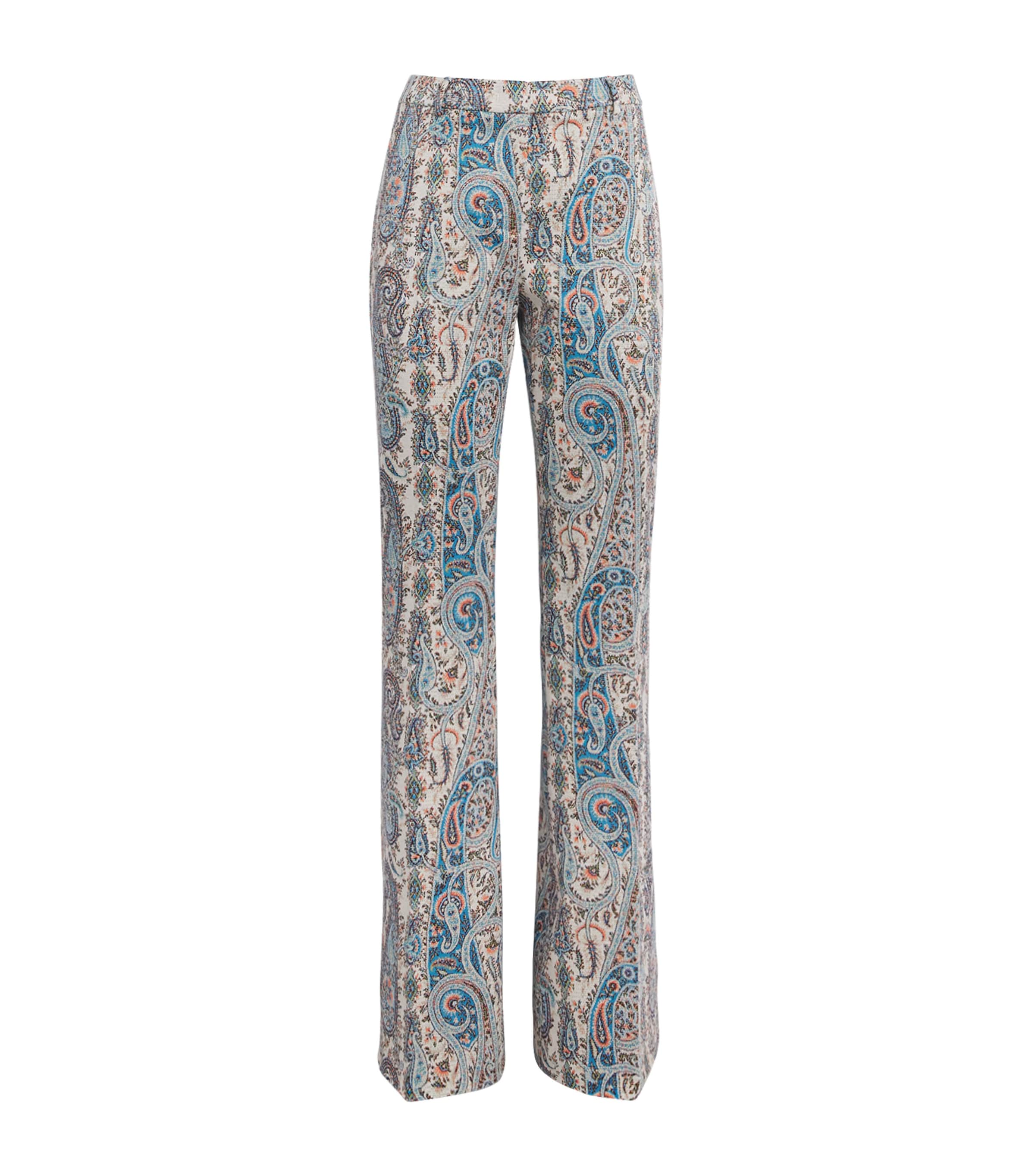 Etro Womens Knitted Paisley Flared Trousers Multi Blu Base Image 1