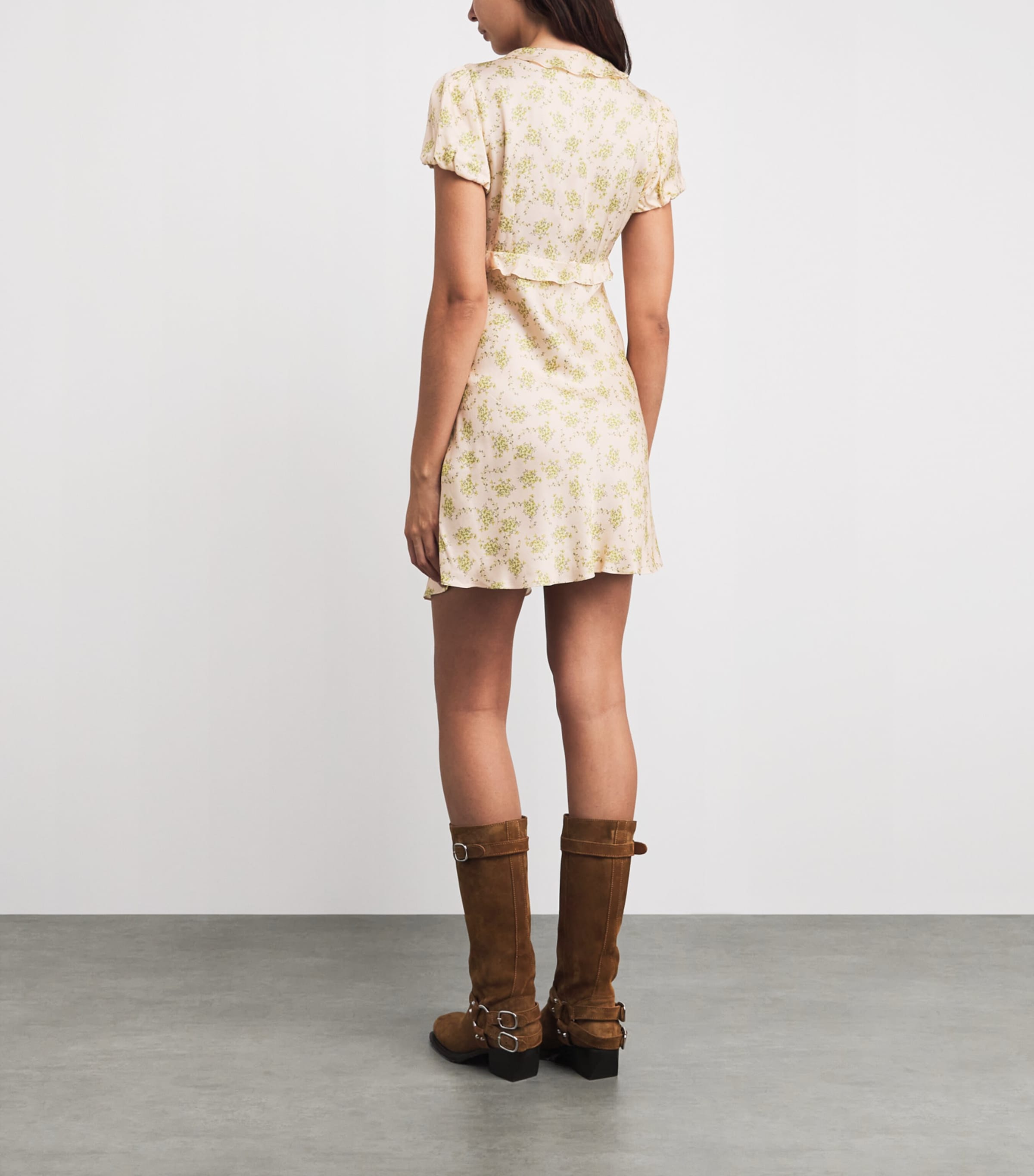 Sandro Paris Womens Floral Print Ruffle-Detail Mini Dress Light Pink Image 4