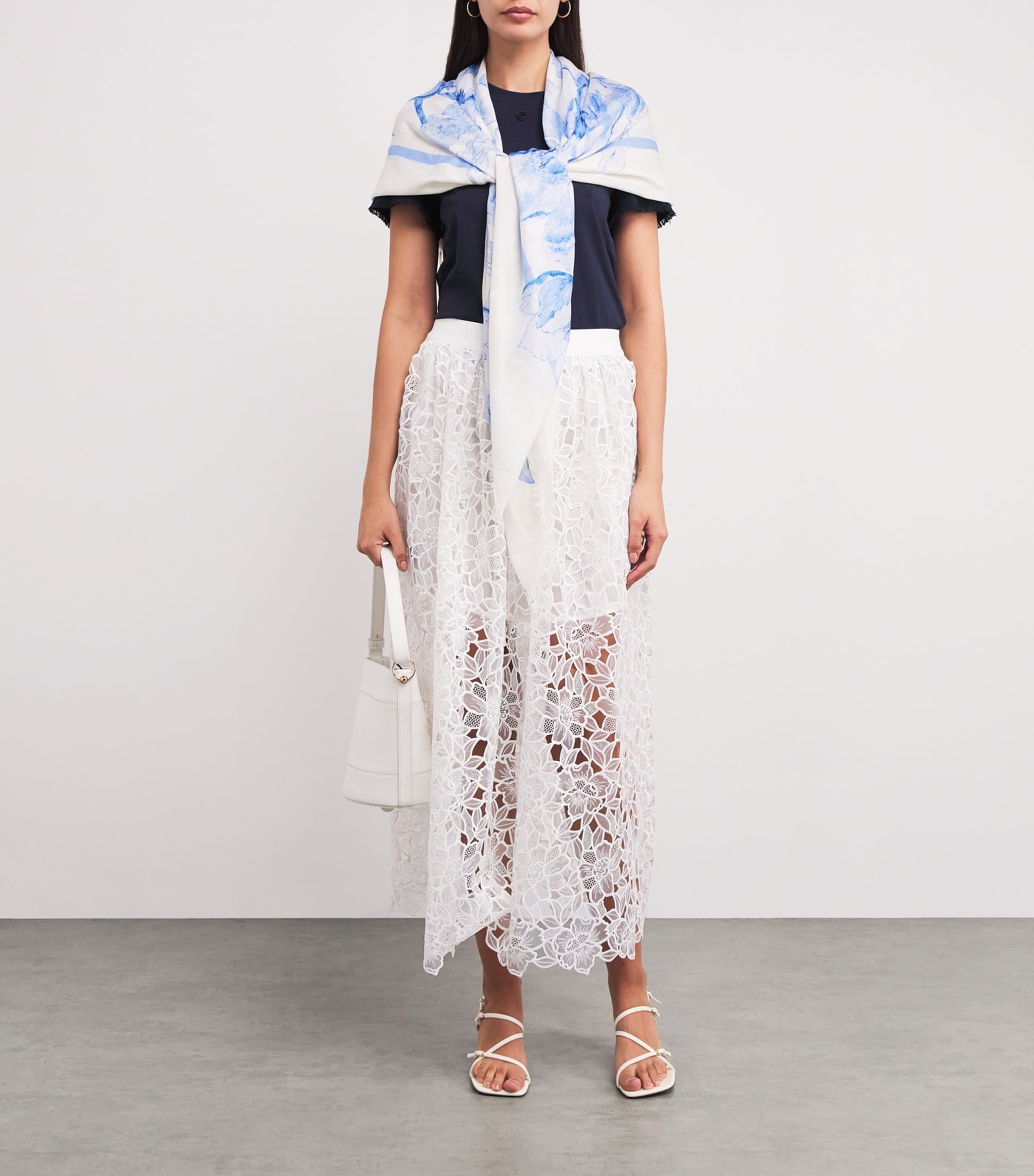 Printed Square Scarf WHITE/BLUE Image 4