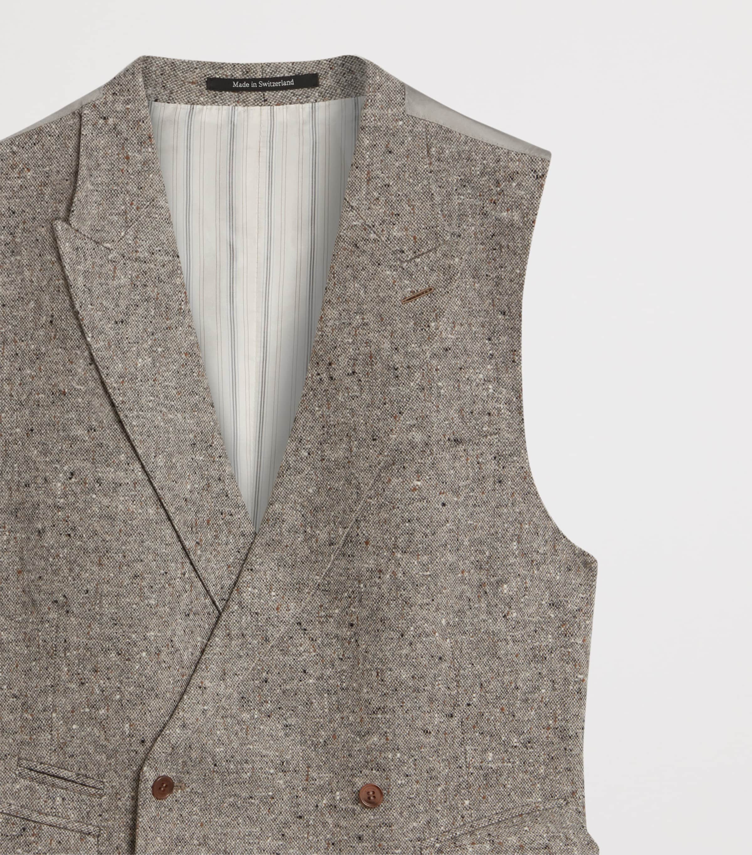 Wool Donegal Tweed Double-Breasted Waistcoat 086OATMEAL GREY Image 5