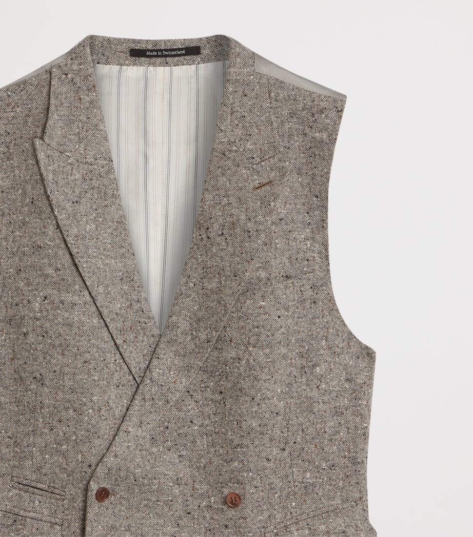 Wool Donegal Tweed Double-Breasted Waistcoat 086OATMEAL GREY Image 5