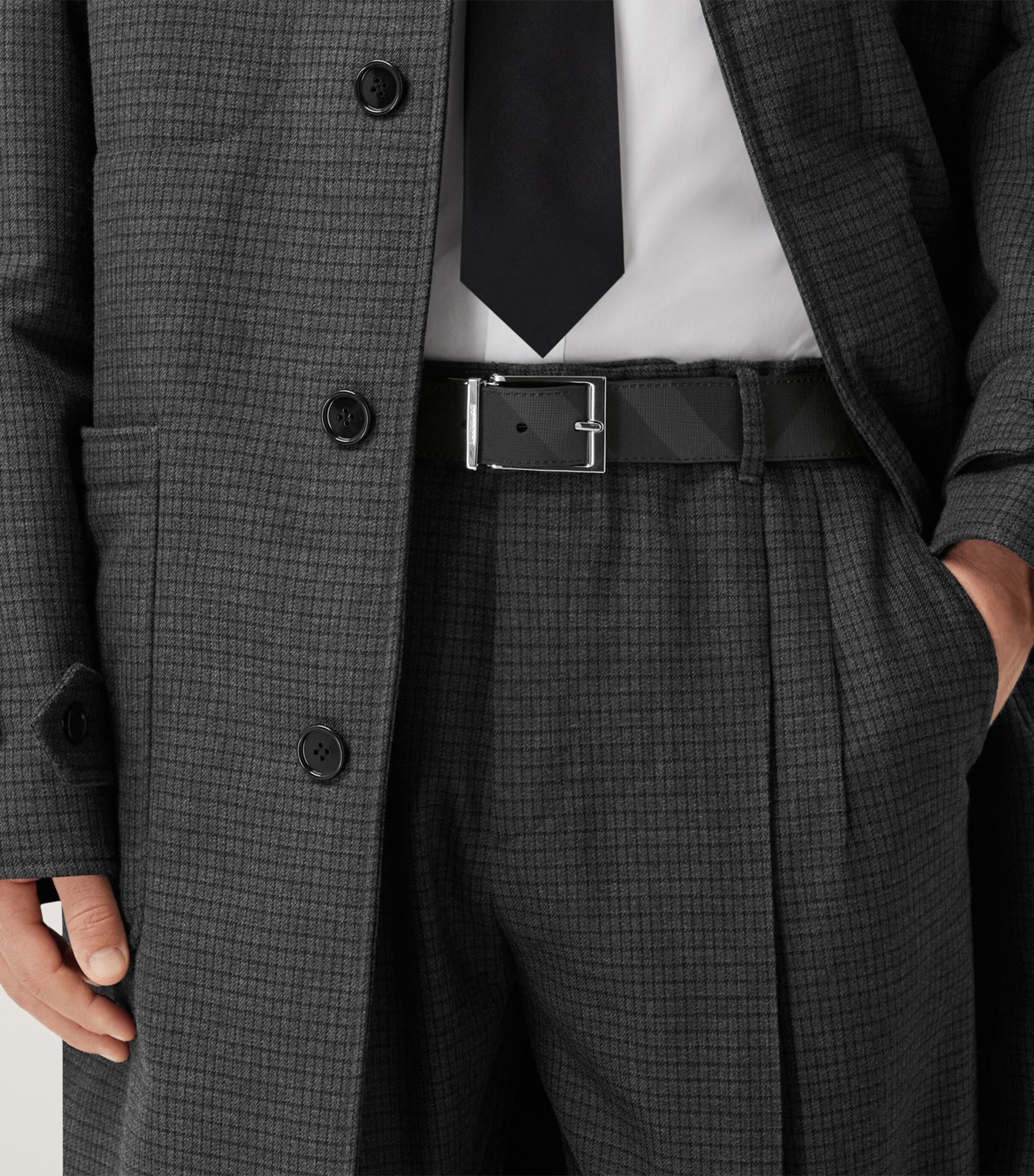 Leather and Check Reversible Belt CHARCOAL/SILVER Image 10