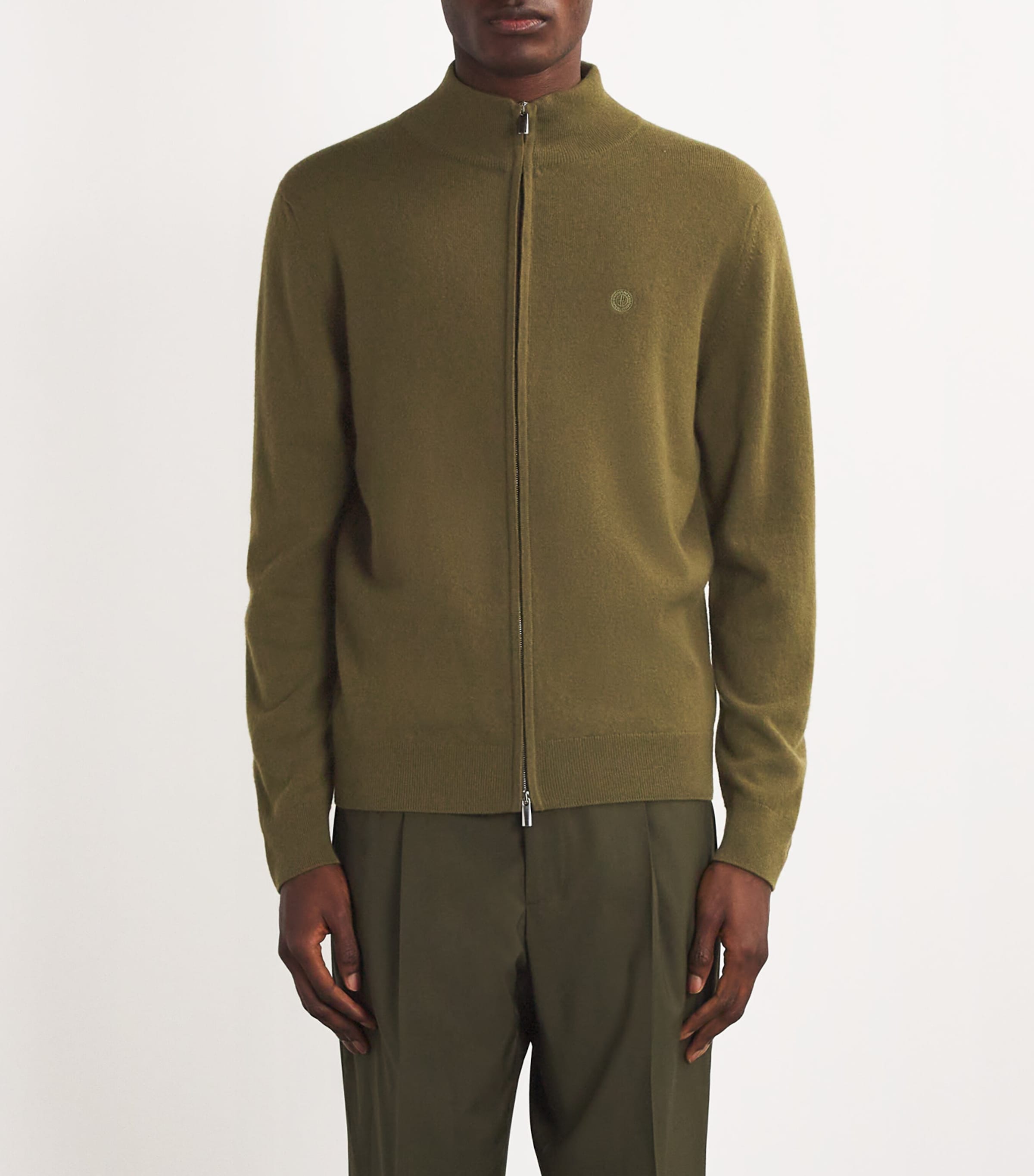 Cashmere Zip-Up Sweater OLIVE Image 3