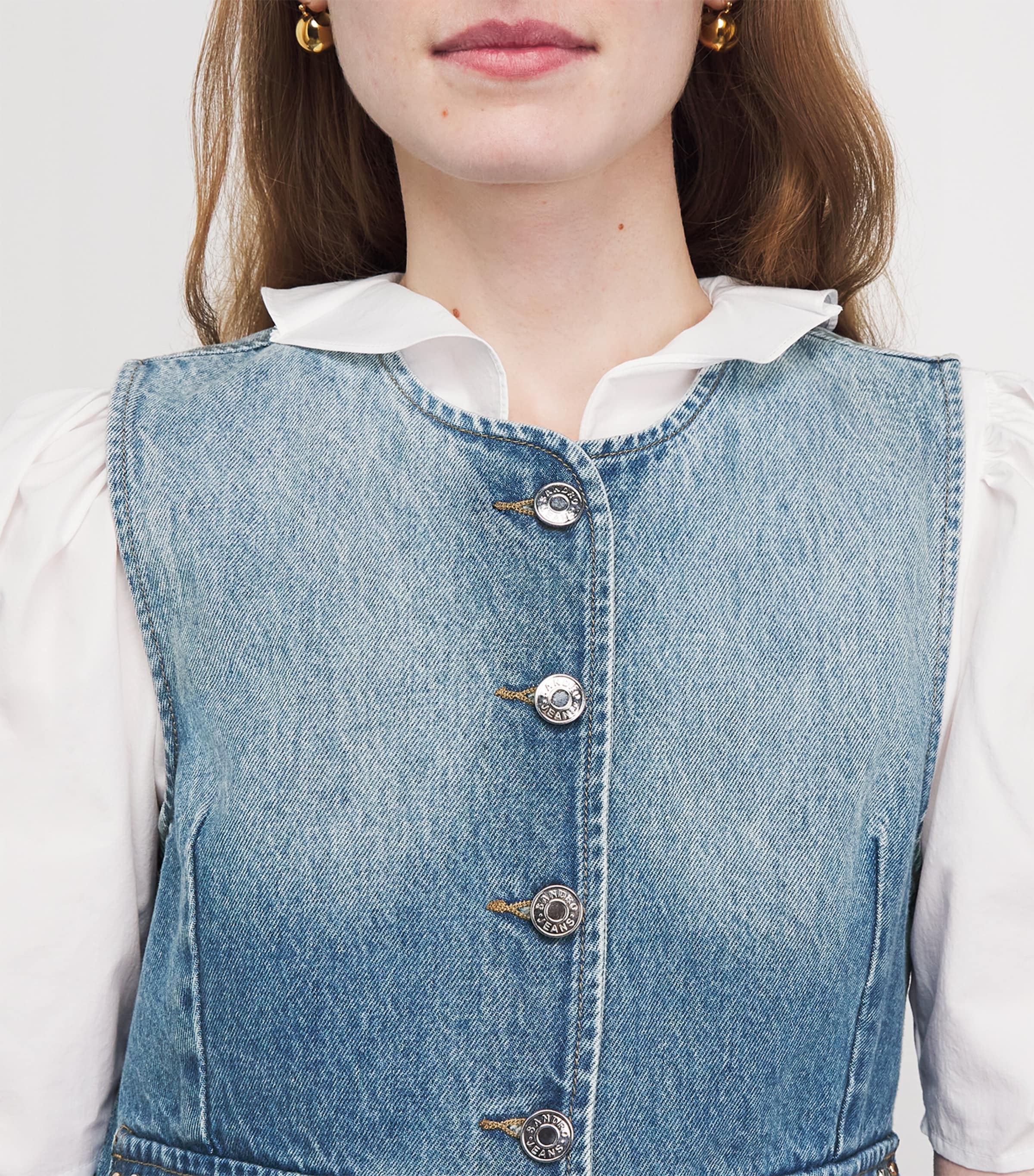 Sandro Paris Womens Embellished Denim Waistcoat Blue Jean Image 3