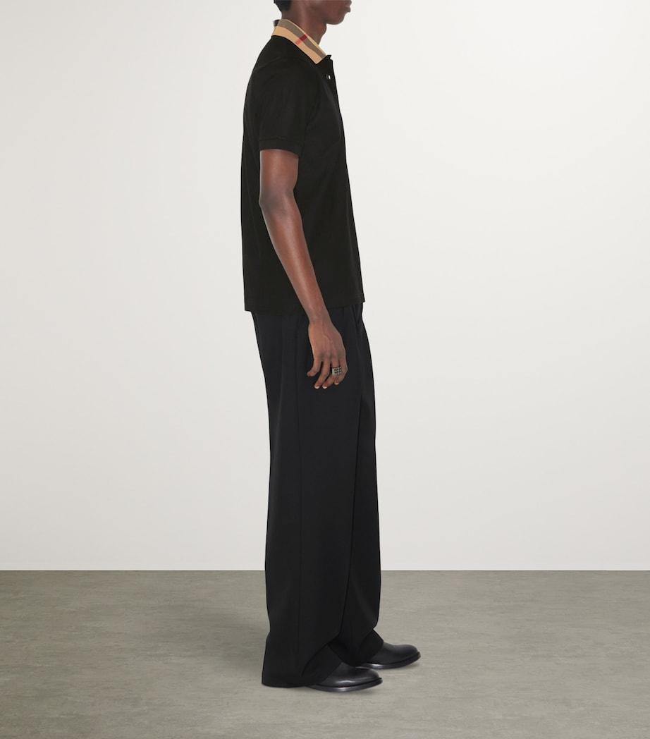 Cotton Check-Collar Polo Shirt BLACK Image 3