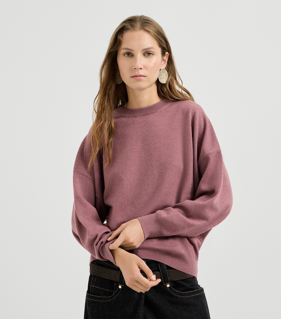 Brunello Cucinelli Womens Cashmere Crew-Neck Sweater Old Rose Image 4