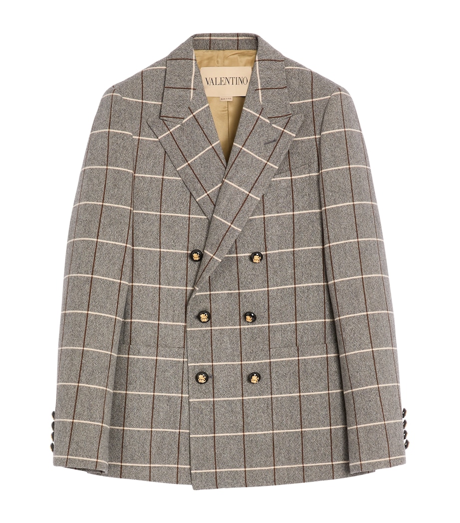 Virgin Wool Windowpane Check Double-Breasted Blazer 9WZ Image 1