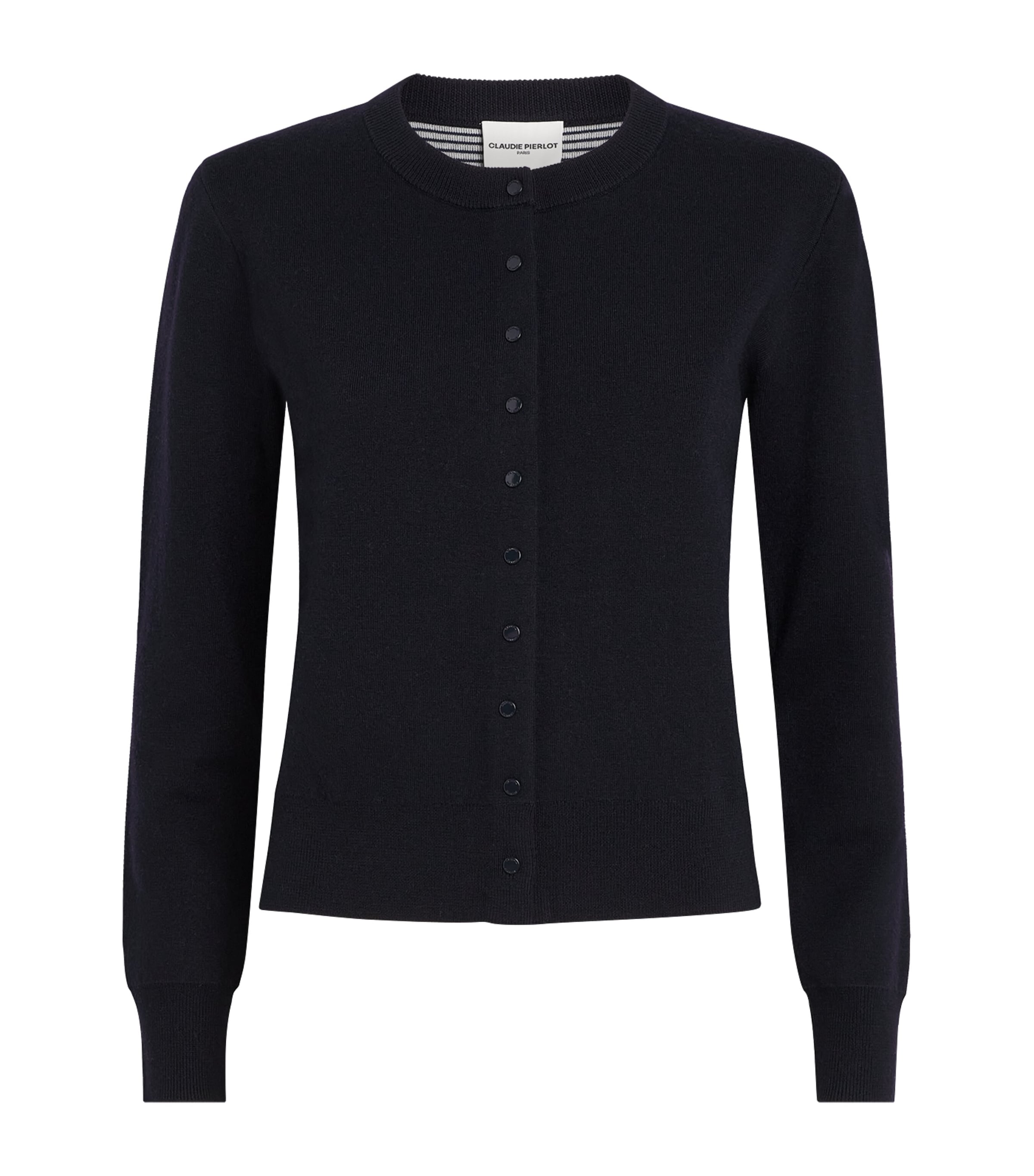 Claudie Pierlot Womens Navy Round-neck Knitted Wool-blend Cardigan In Black