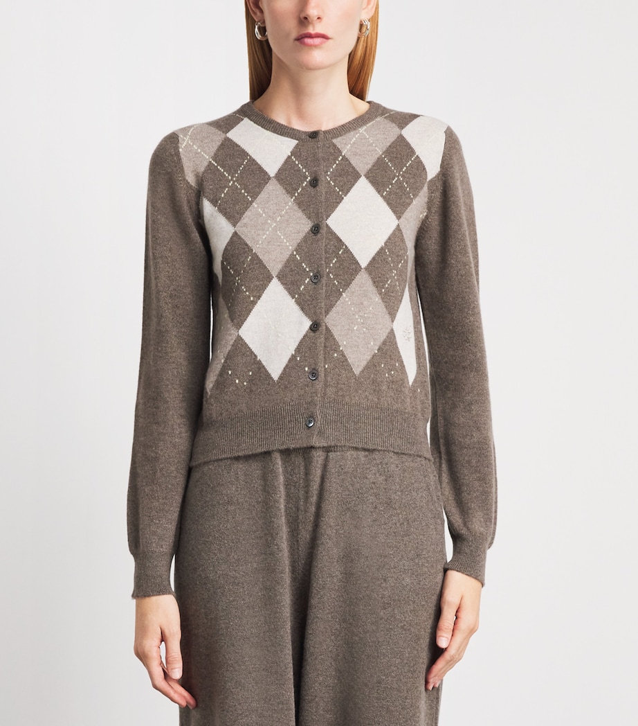 Johnstons Of Elgin Womens Cashmere Argyle Cardigan Hthcot Clrway Image 4
