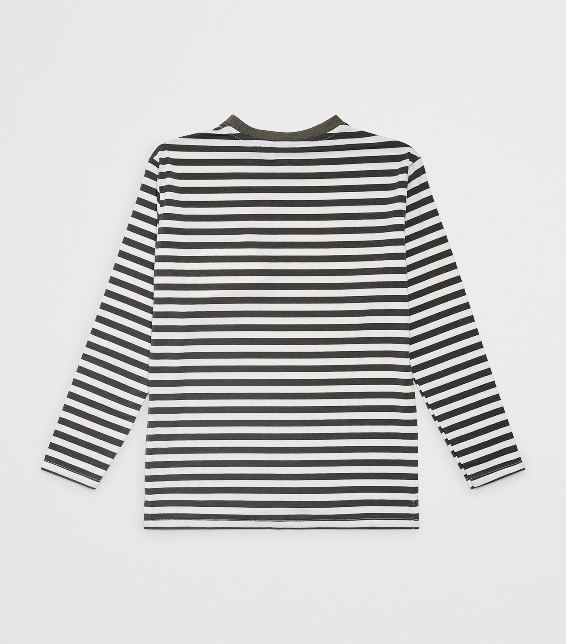 Homebody Kids Modal Stripe Long-Sleeve Pyjama Top 8-16 Years) Charred Green Stripe Image 2