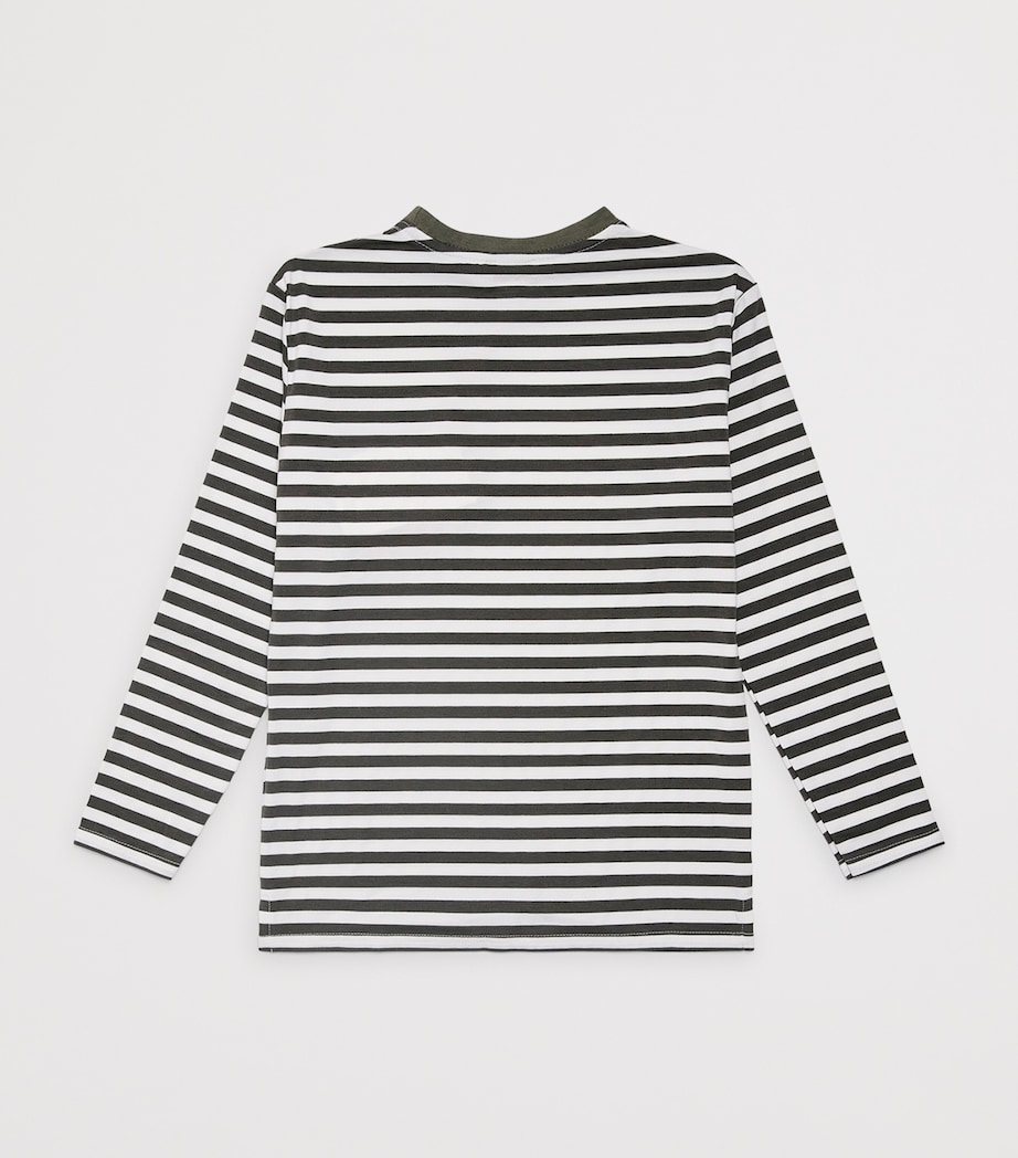 Homebody Kids Modal Stripe Long-Sleeve Pyjama Top 8-16 Years) Charred Green Stripe Image 2