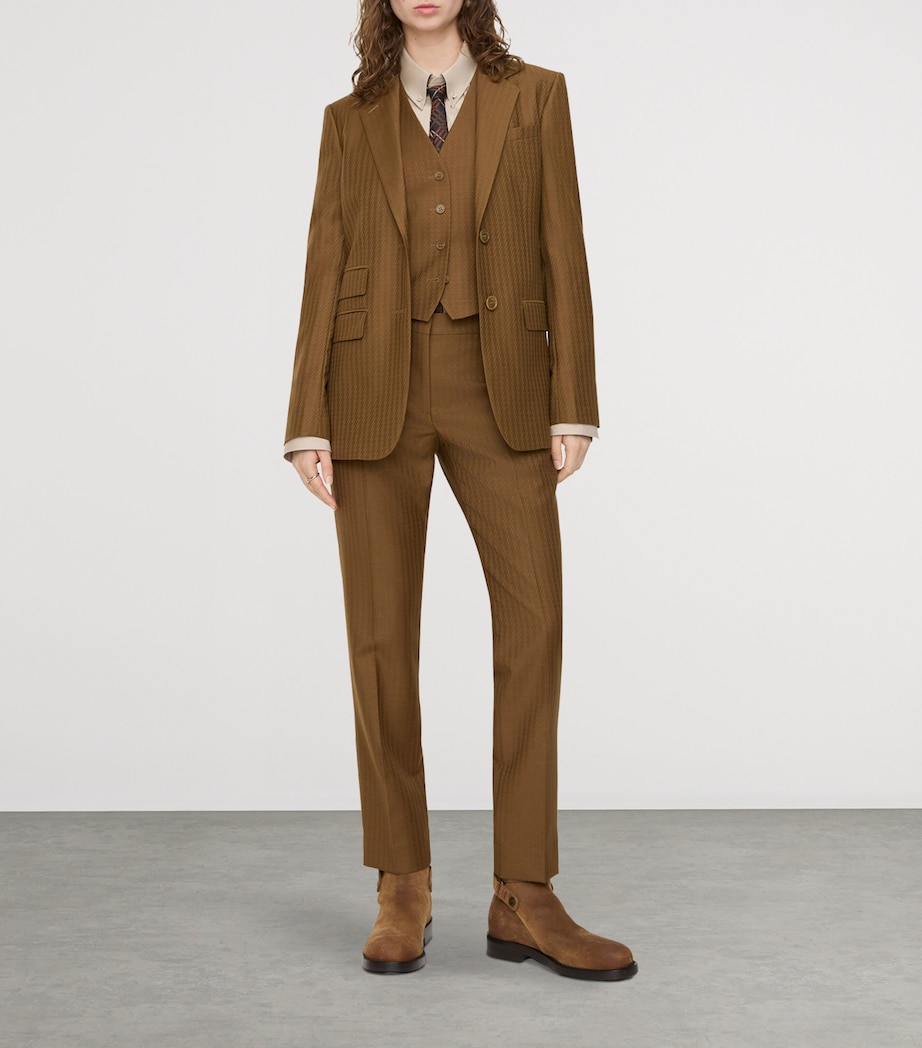 Burberry Womens Wool-Mohair Tailored Trousers Hazelnut Brwn Stripe Image 2