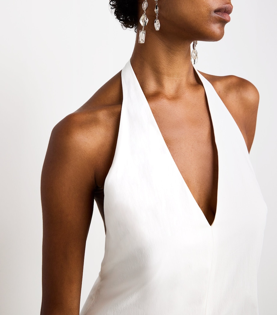 Cotton-Blend Halterneck Midi Dress WHITE Image 4