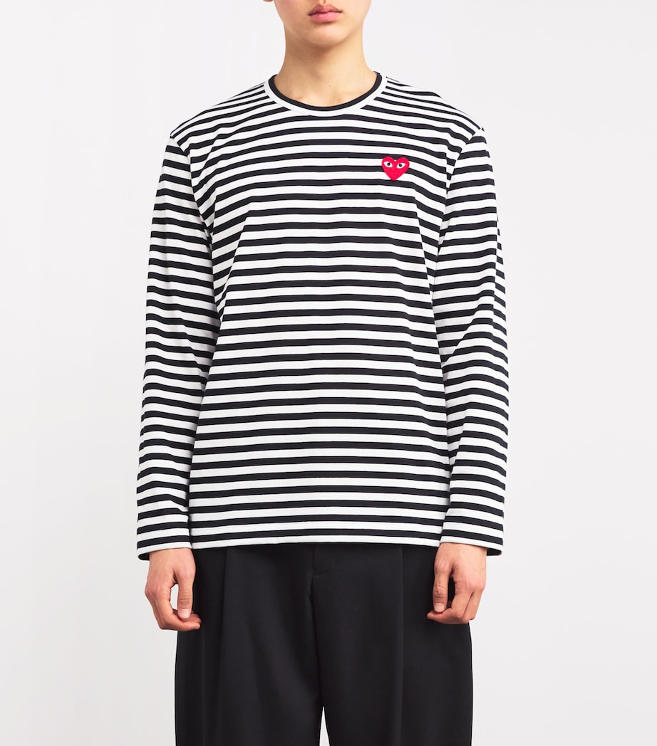 Comme Des Garçons Play Mens Striped Heart Logo T-Shirt Black/white Image 3