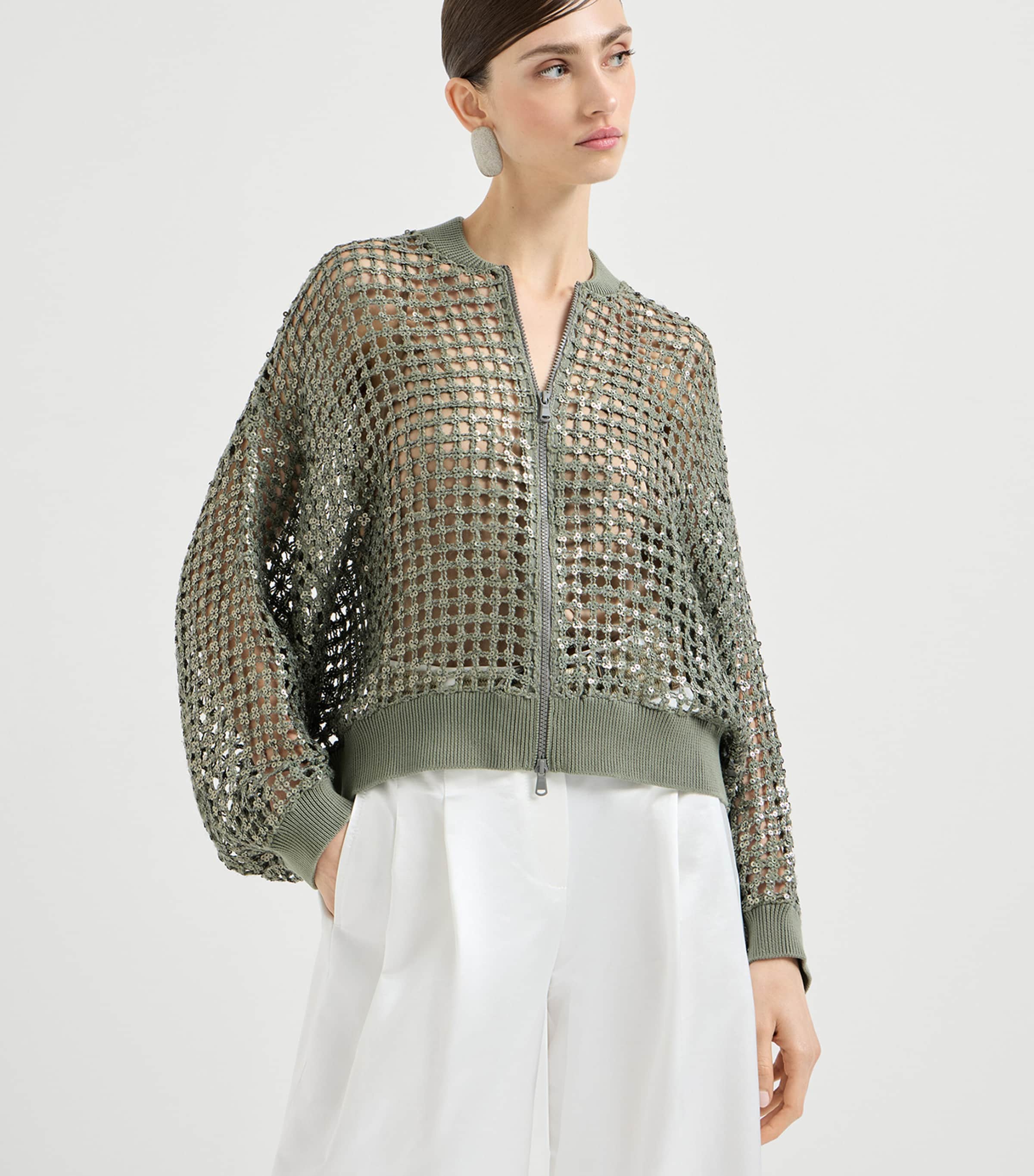 Brunello Cucinelli Womens Sequin Mesh Cardigan Image 3