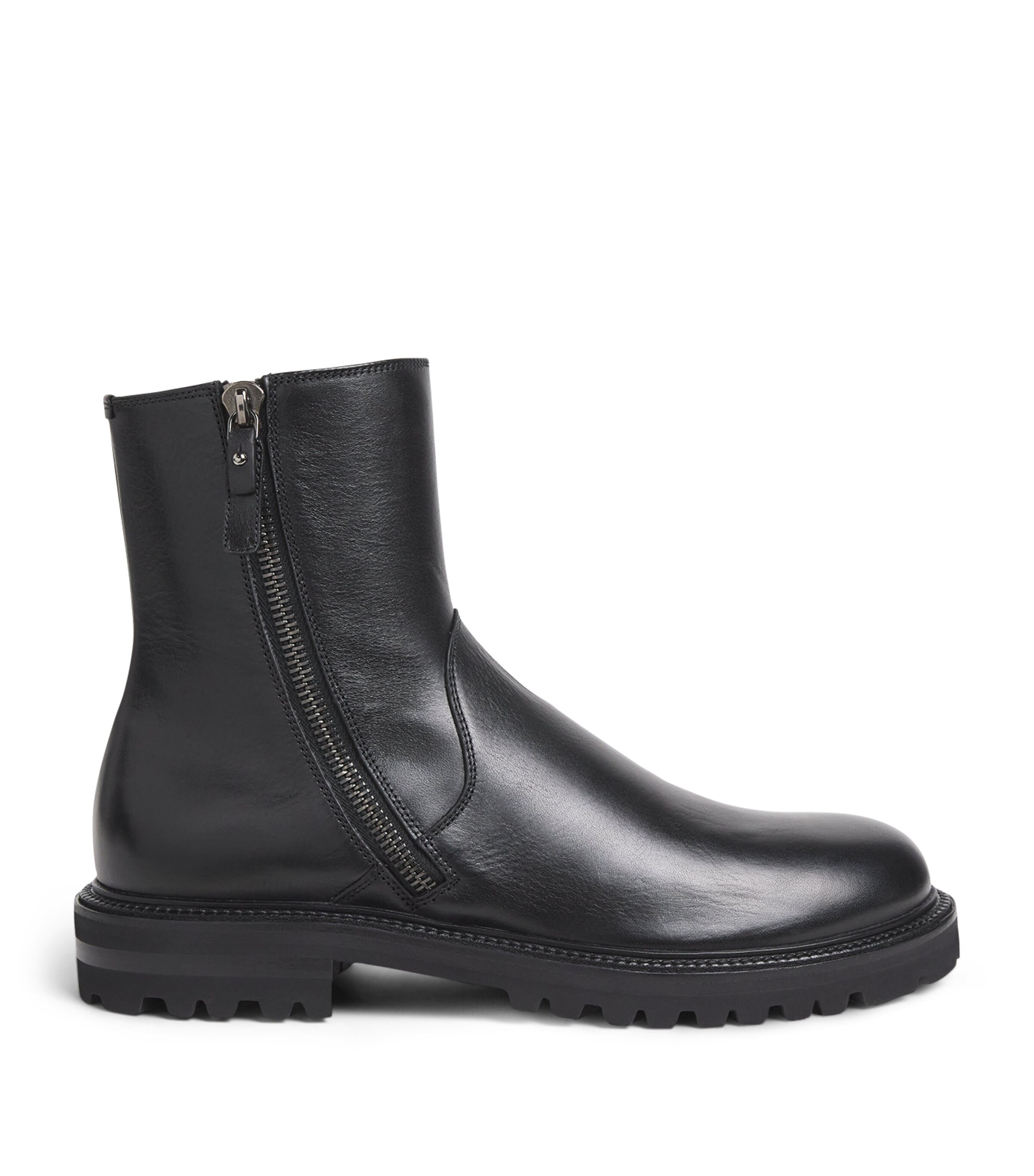 Giorgio Armani Black Leather Zip Ankle Boots | Harrods US