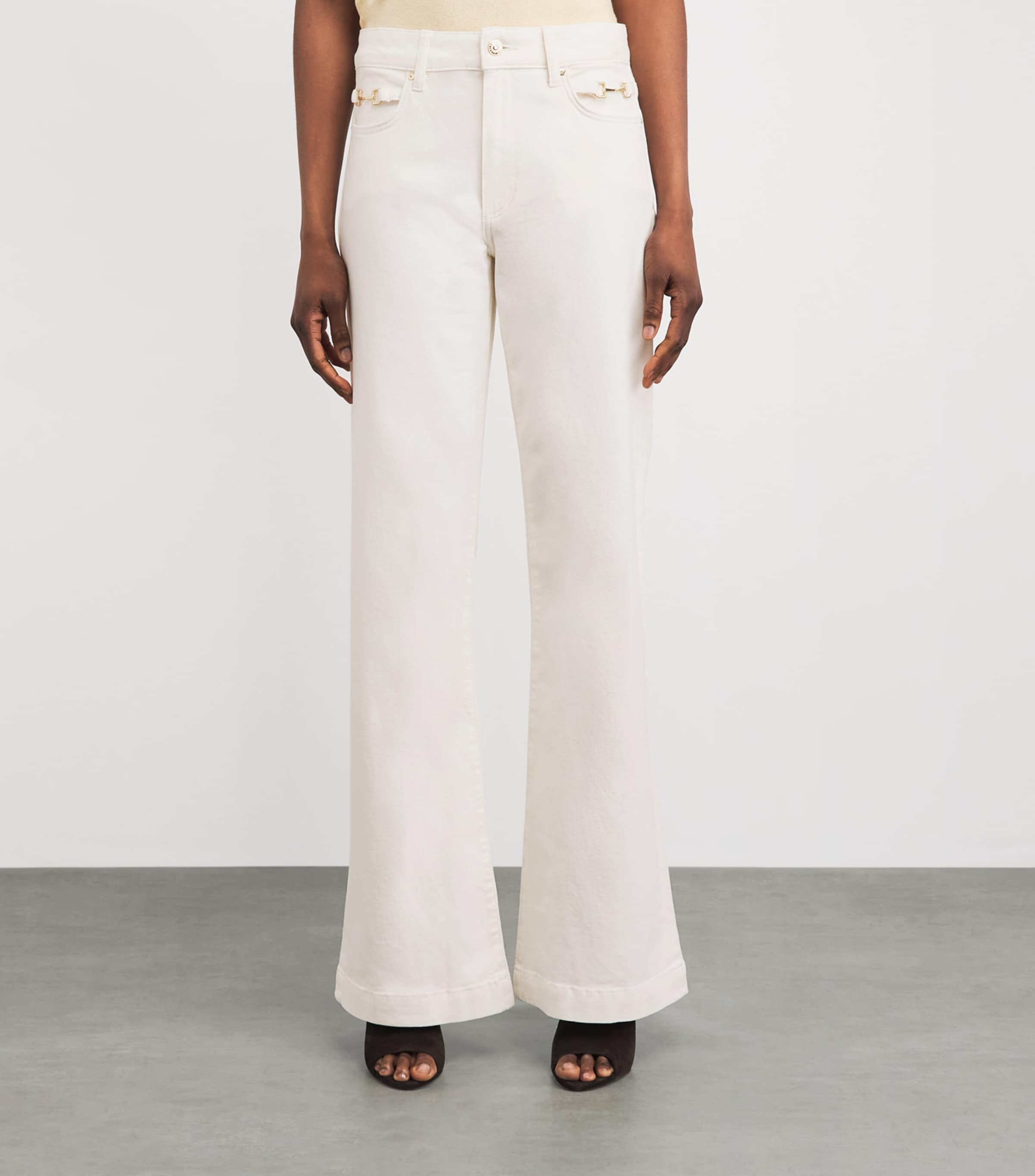 PAIGE Womens Leenah Wide-Leg Jeans Tonal Ecru Image 4