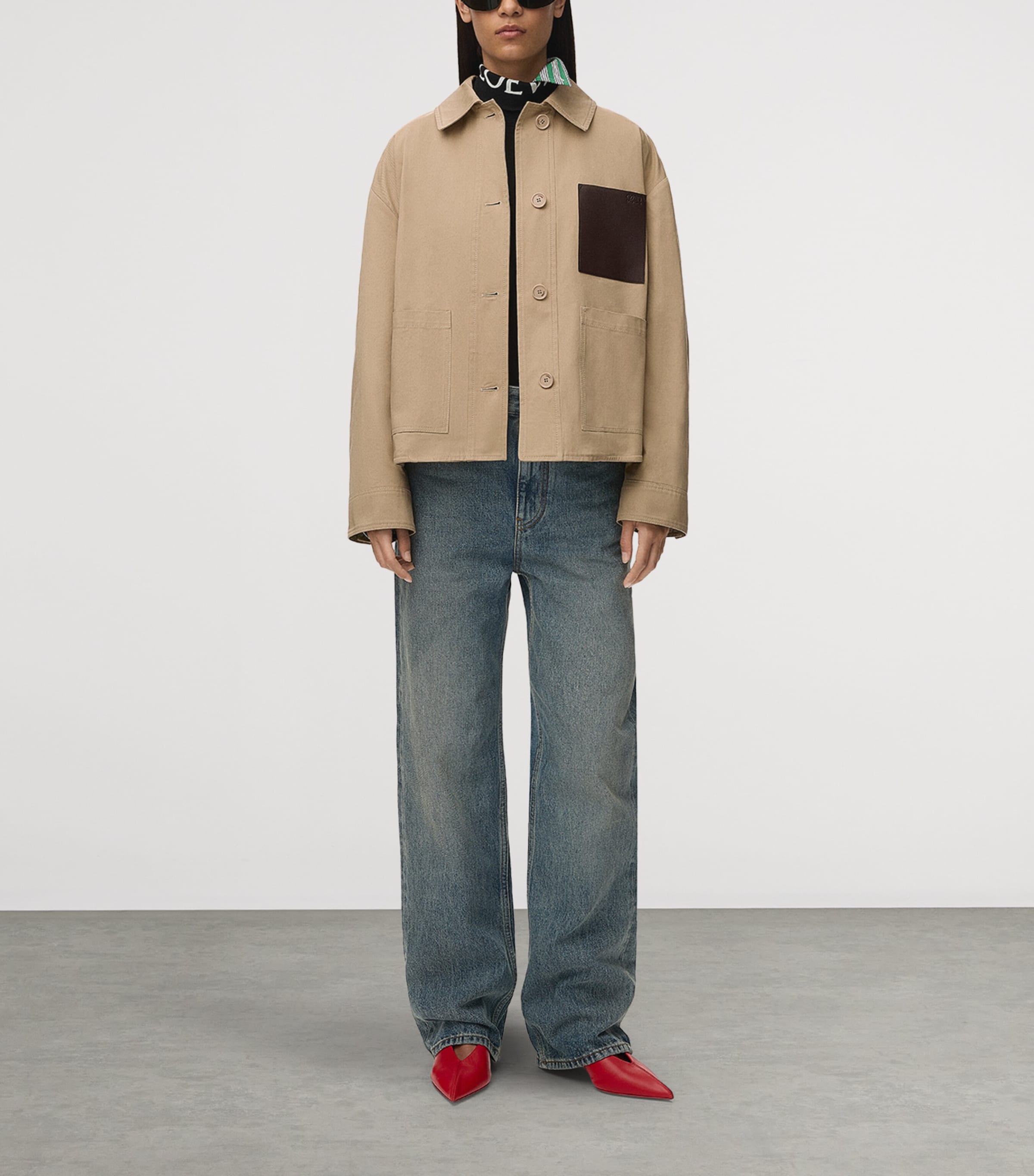 LOEWE Womens Cotton Workwear Jacket Beige Image 2