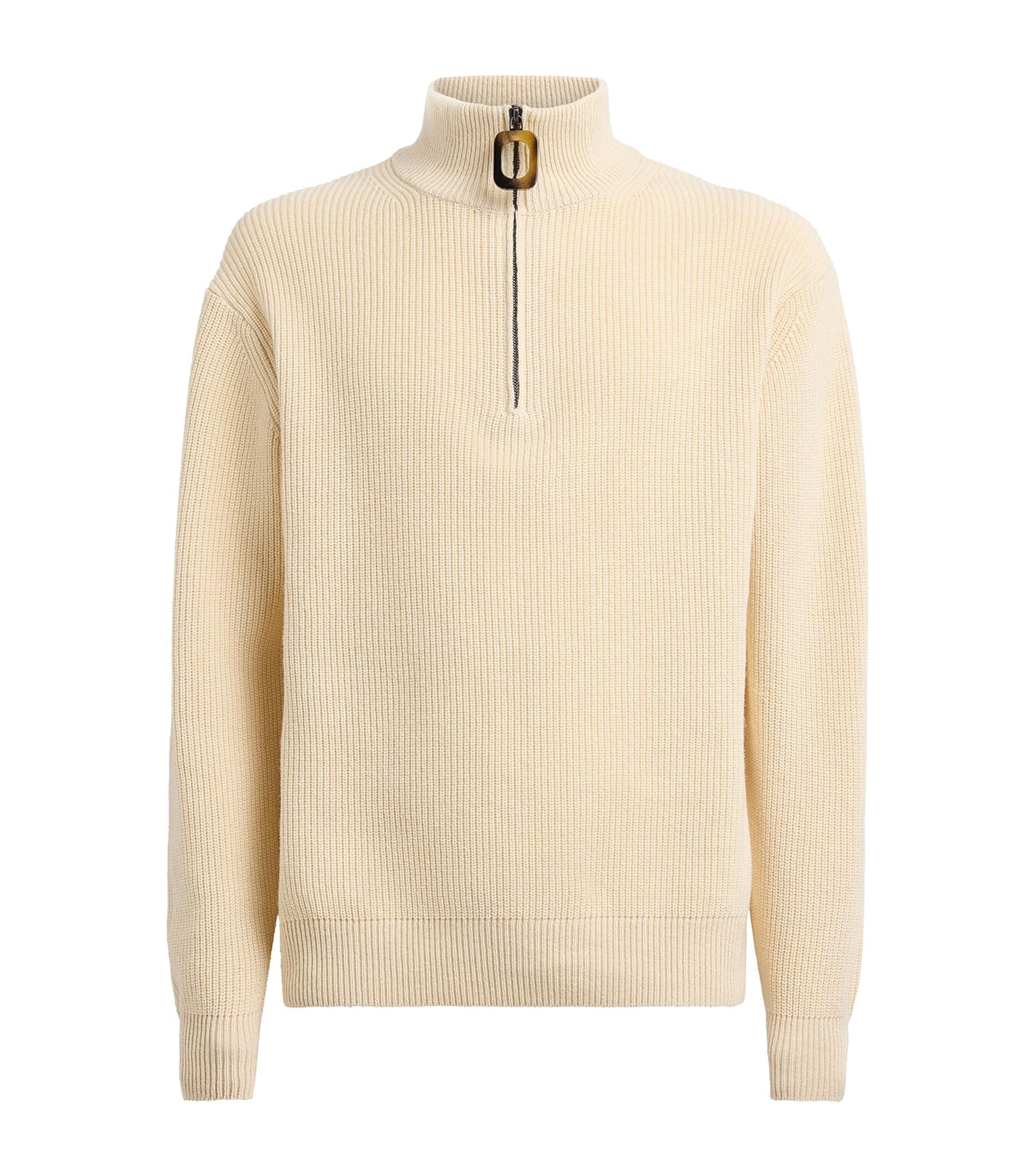 JW Anderson Mens Wool-Cotton Half-Zip Sweater Ivory Image 1
