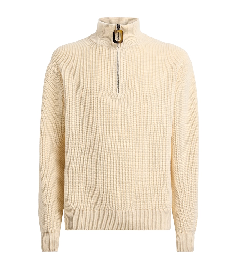 JW Anderson Mens Wool-Cotton Half-Zip Sweater Ivory Image 1
