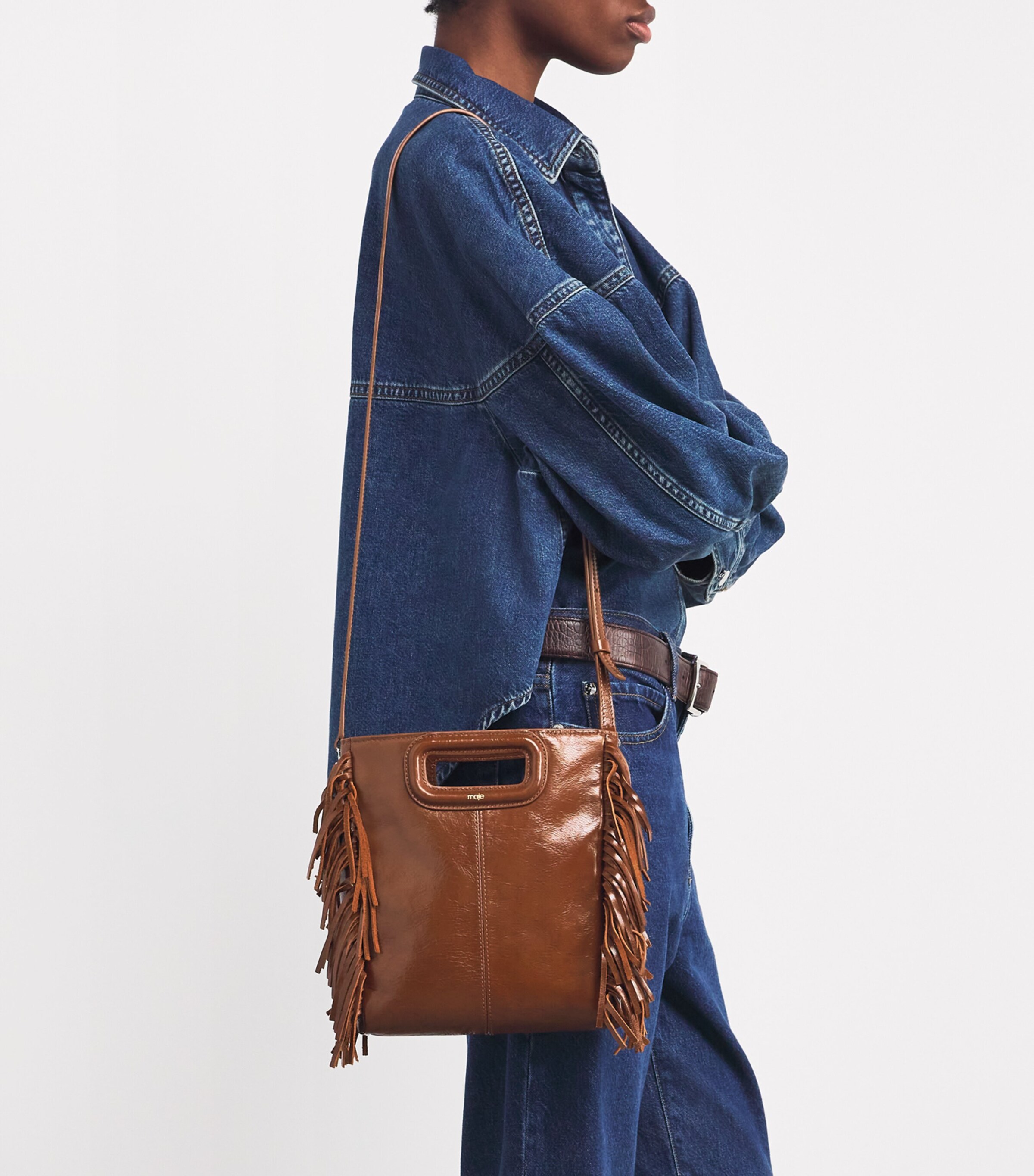 Leather M Top-Handle Bag BROWN Image 5