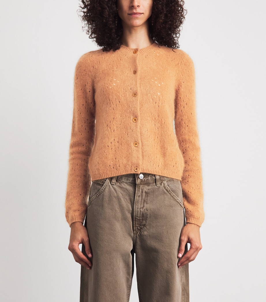 FRAME Womens Wool-Cashmere Airy Teddy Cardigan Camel Image 4