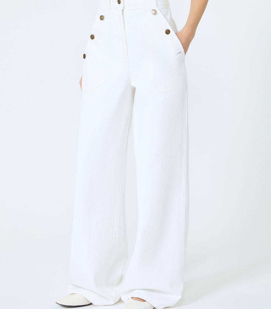 Max Mara Womens Cotton Wide-Leg Trousers White Image 3