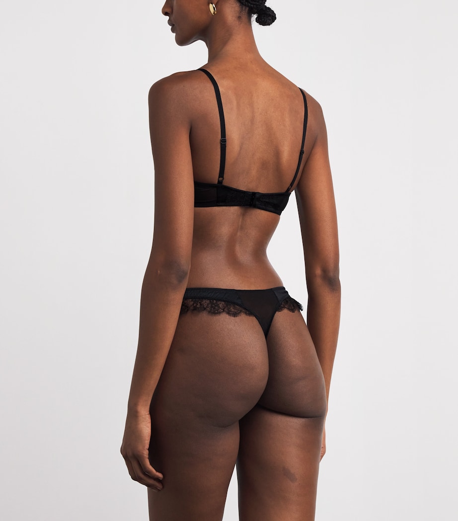 Stretch-Silk Lace-Insert Thong BLACK 008 Image 3