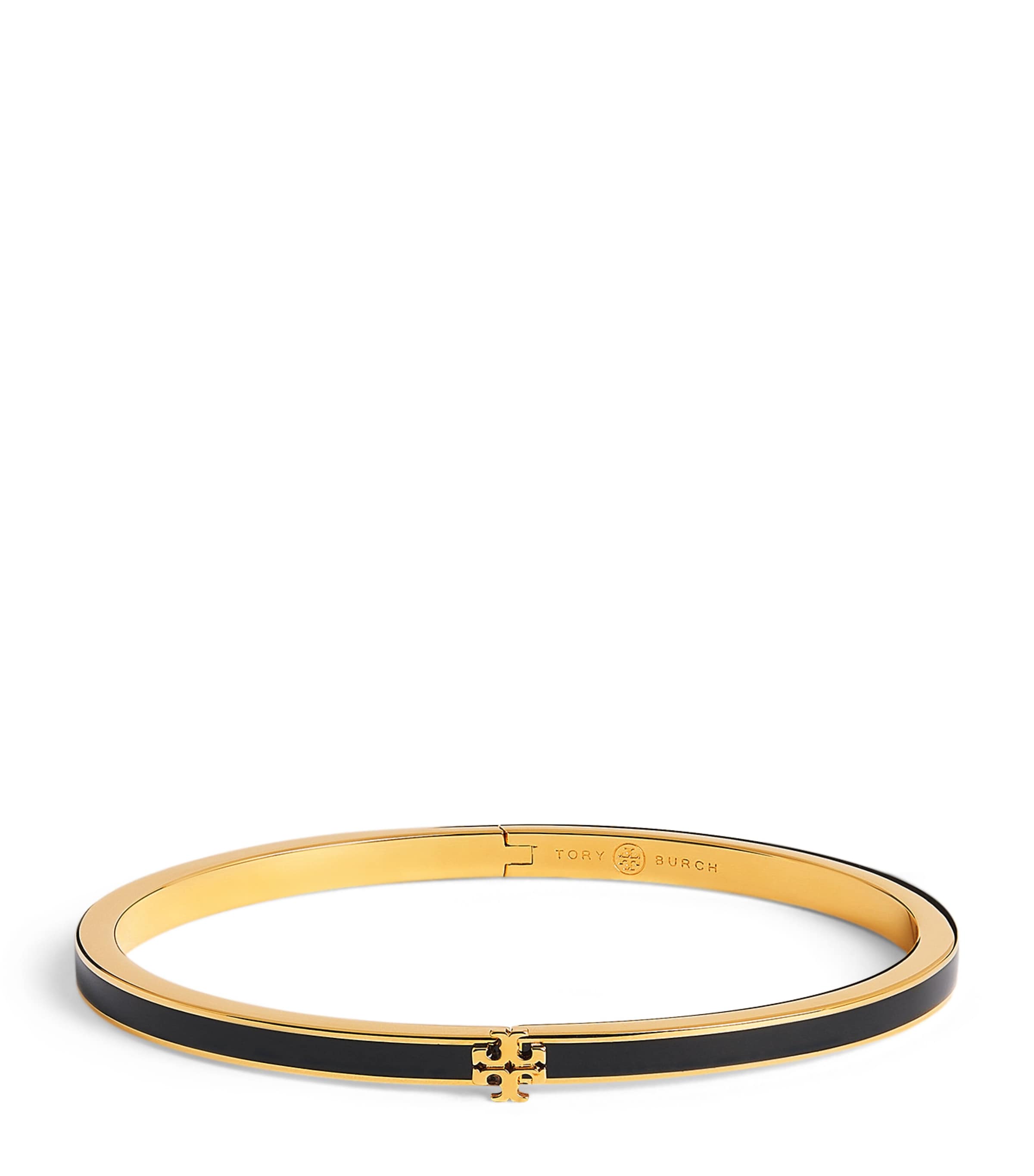 Tory Burch Gold-Plated Enamel Thin Icon Bangle Tory Gold / Blck Image 1