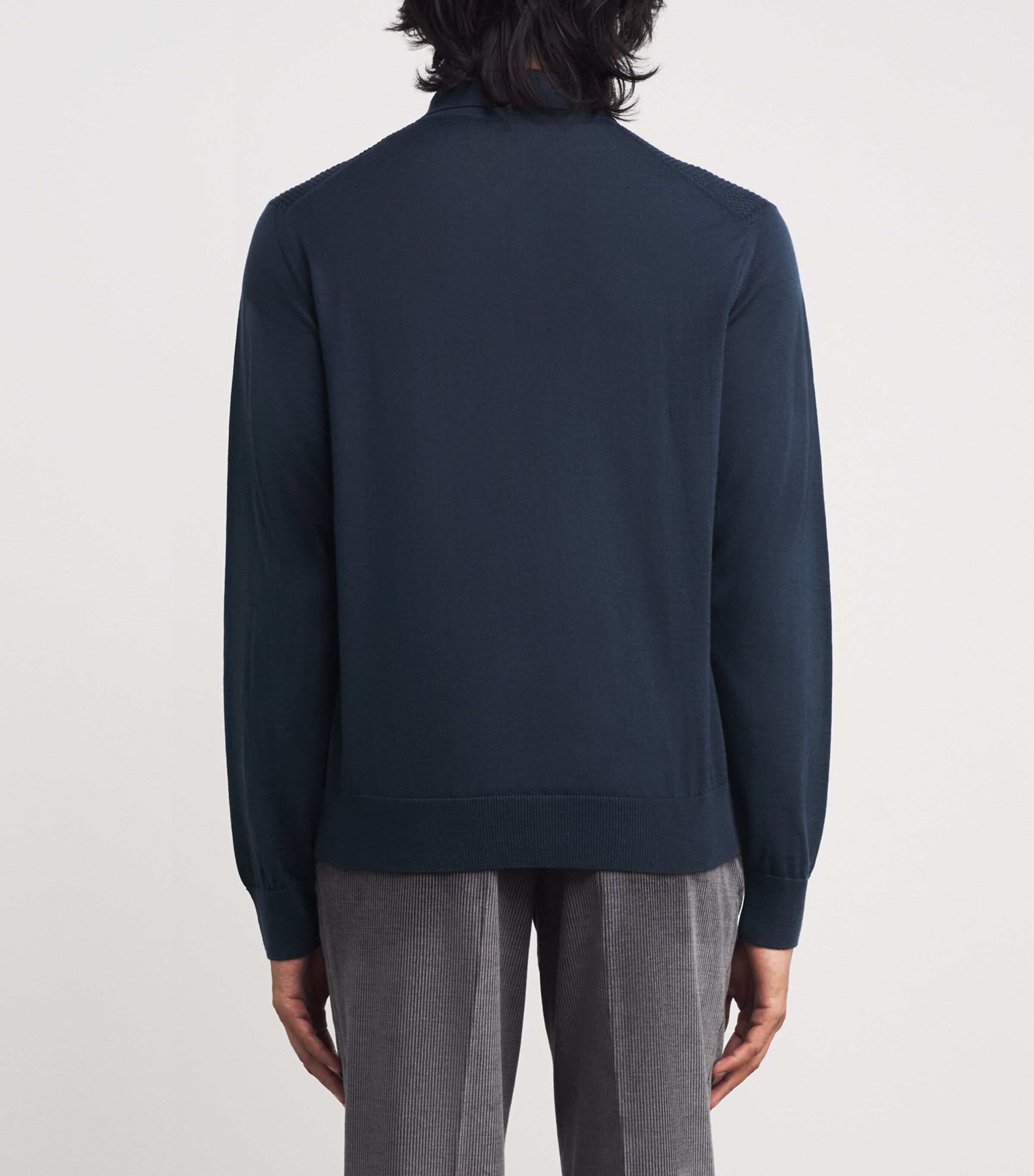 Corneliani Mens Virgin Wool Quarter-Zip Polo Sweater China Blue Image 4