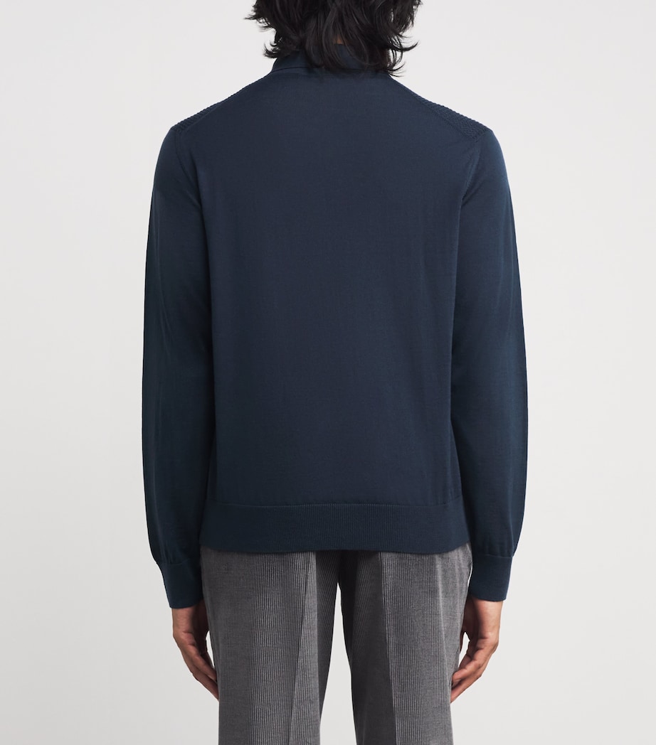 Virgin Wool Quarter-Zip Polo Sweater 3 CHINA BLUE Image 4