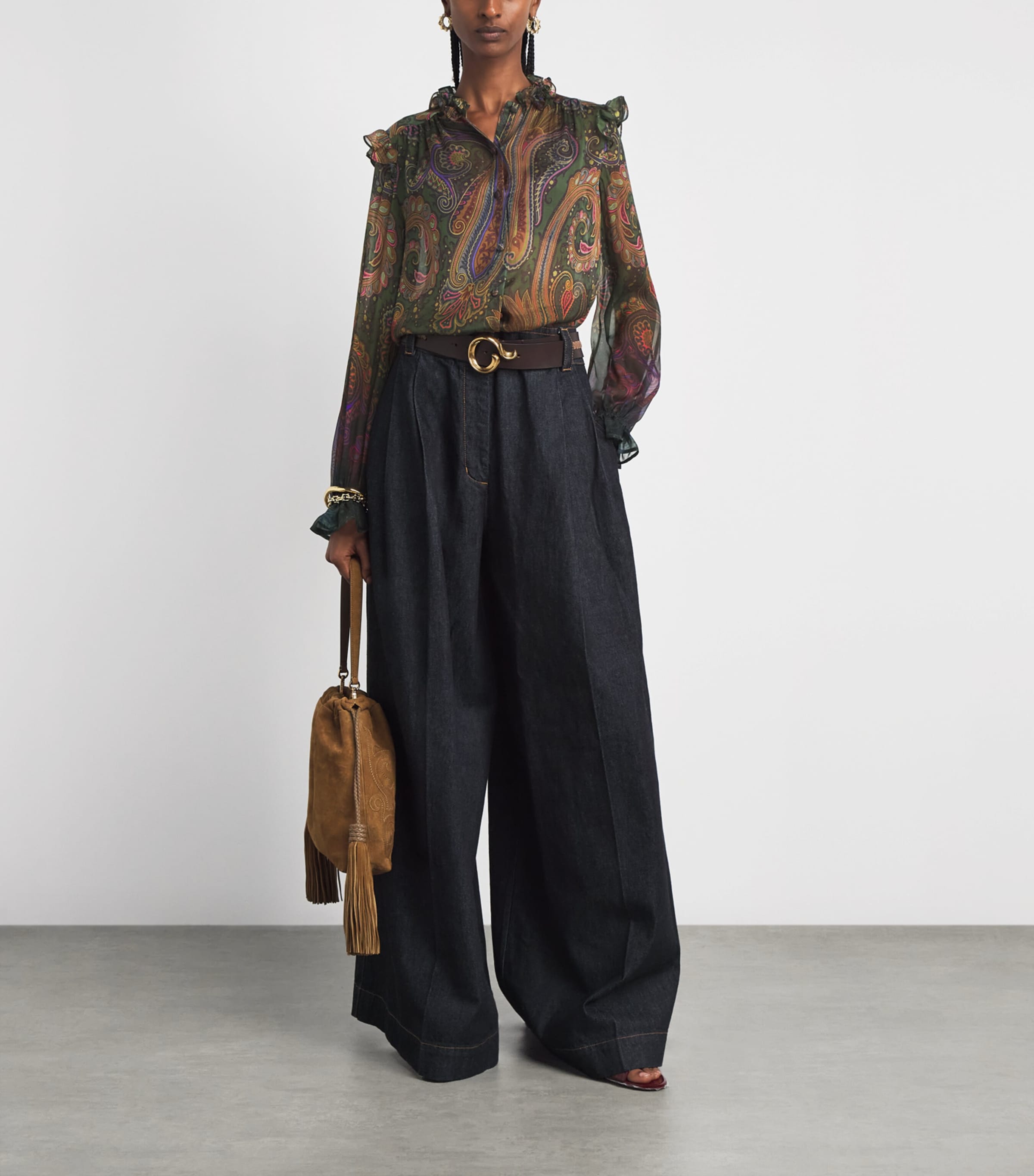 Etro Womens Silk Ruffle Paisley Blouse Green Image 2