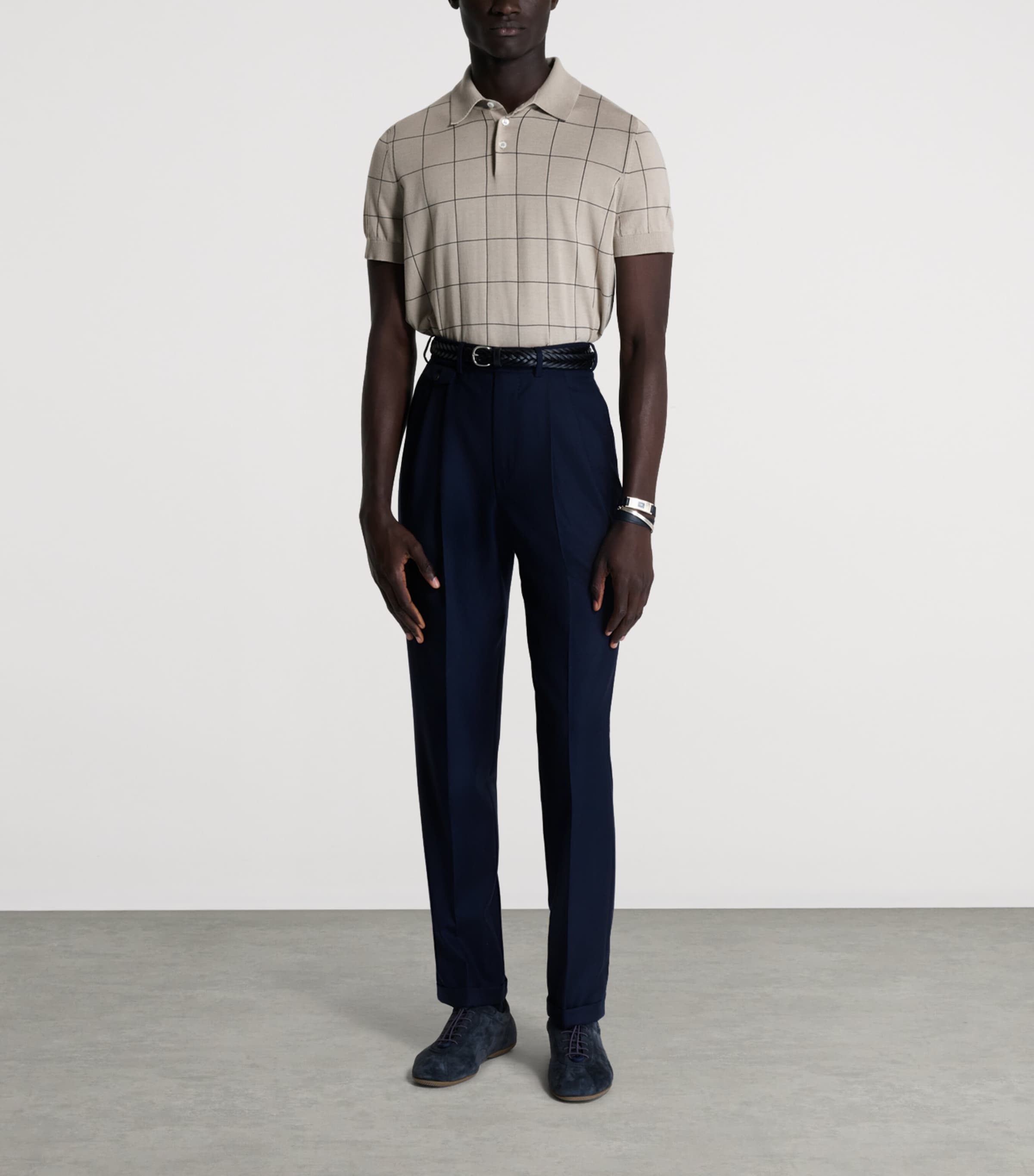 Dunhill Mens Cotton-Mulberry Silk Polo Shirt Sand Image 2