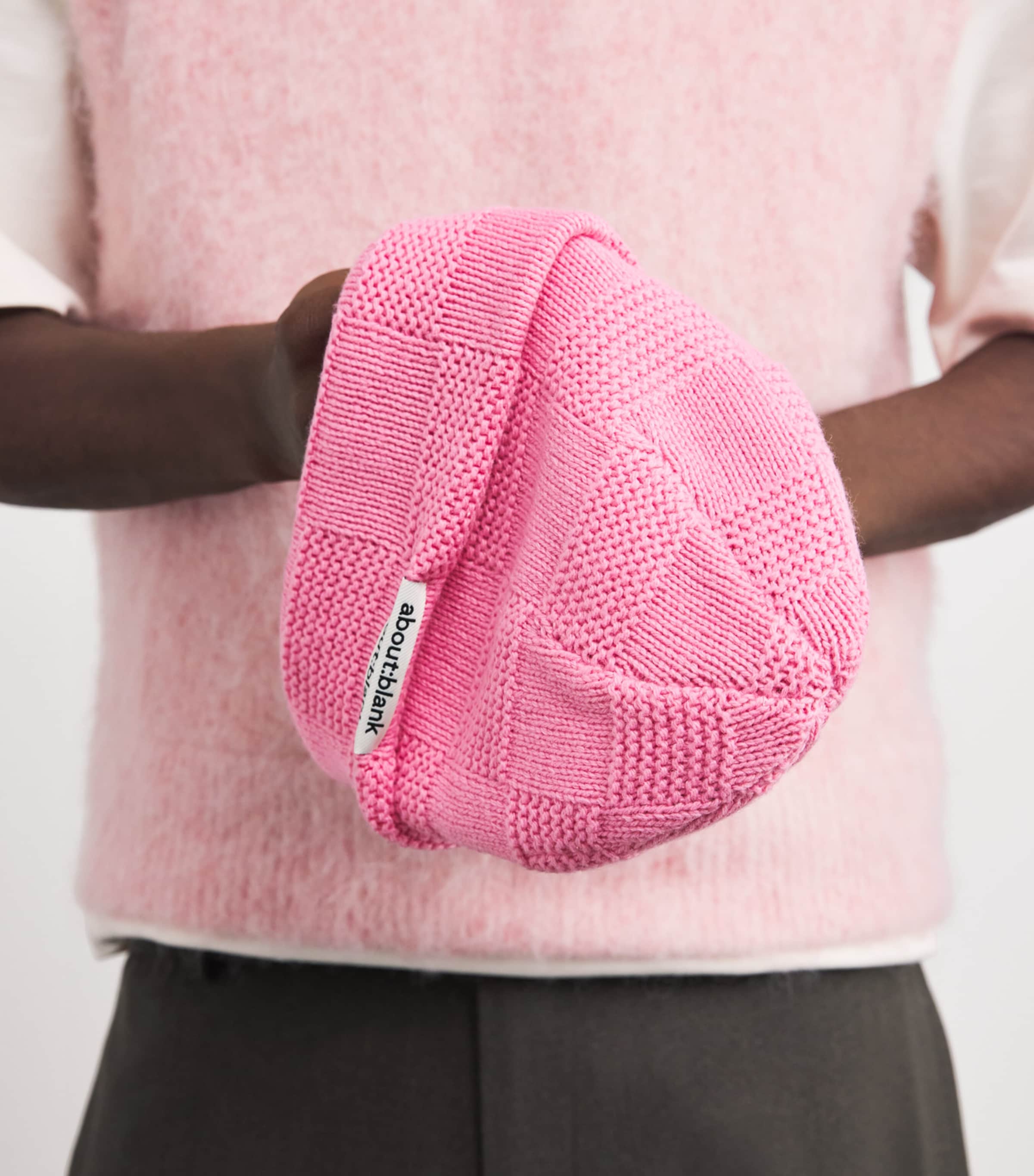 Cotton-Blend Checkerboard Knit Beanie PINK Image 3
