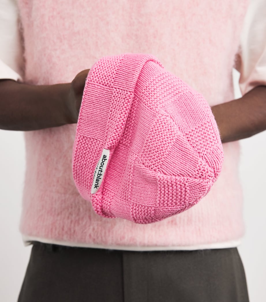 Cotton-Blend Checkerboard Knit Beanie PINK Image 3