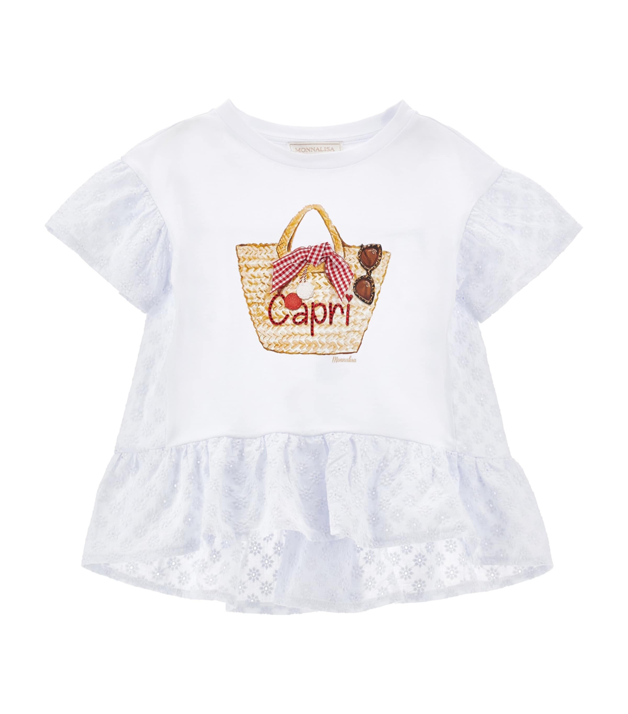 Monnalisa Contrast Capri Print T-shirt In White