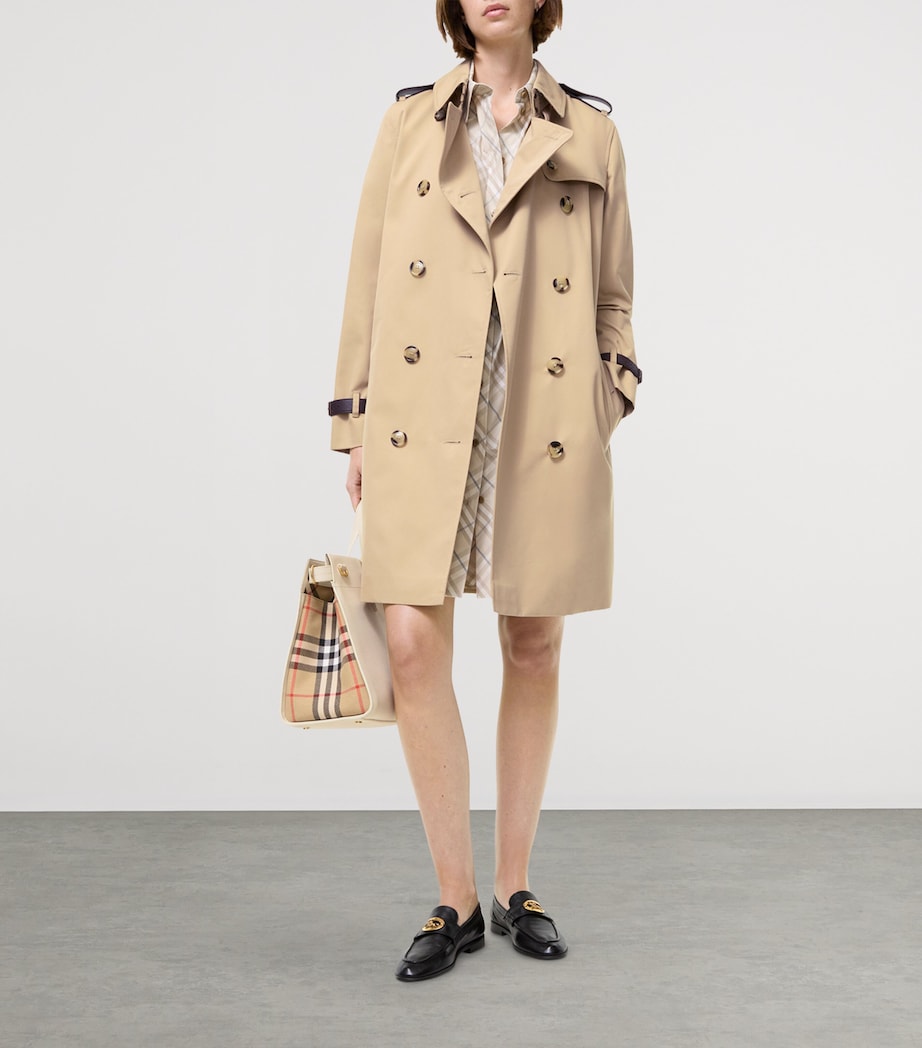 Burberry Womens Gabardine Kensington Mid-Length Trench Coat Honey Image 2