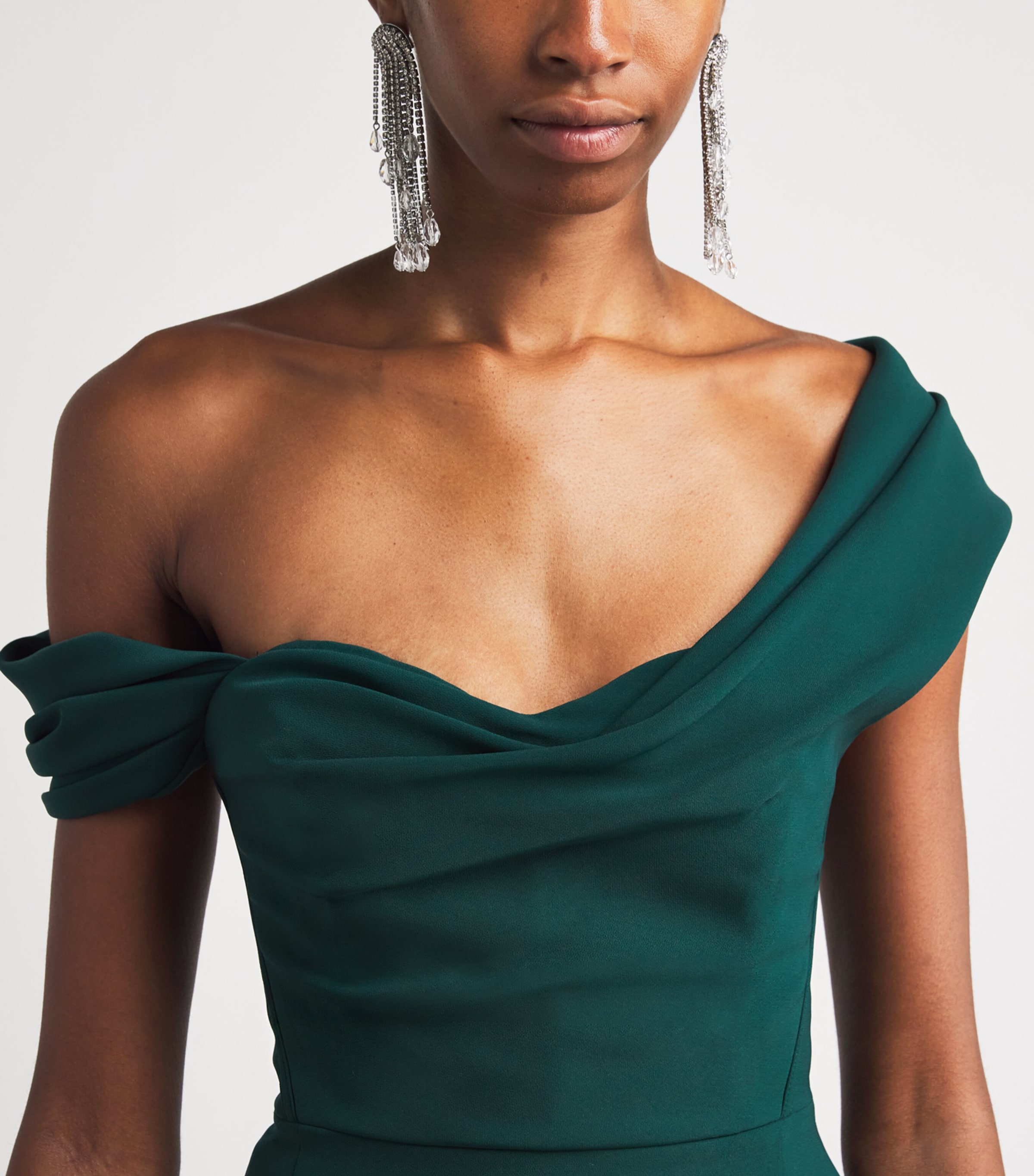 Crepe Draped Off-The-Shoulder Gown 034 PINE GREEN Image 4