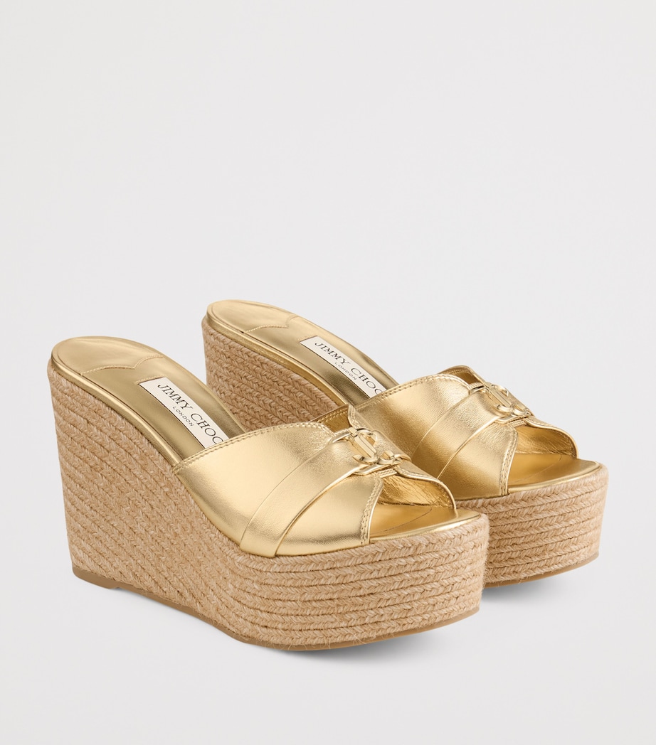 Jimmy Choo Leda 100 Leather Wedge Sandals Gold/gold Image 5