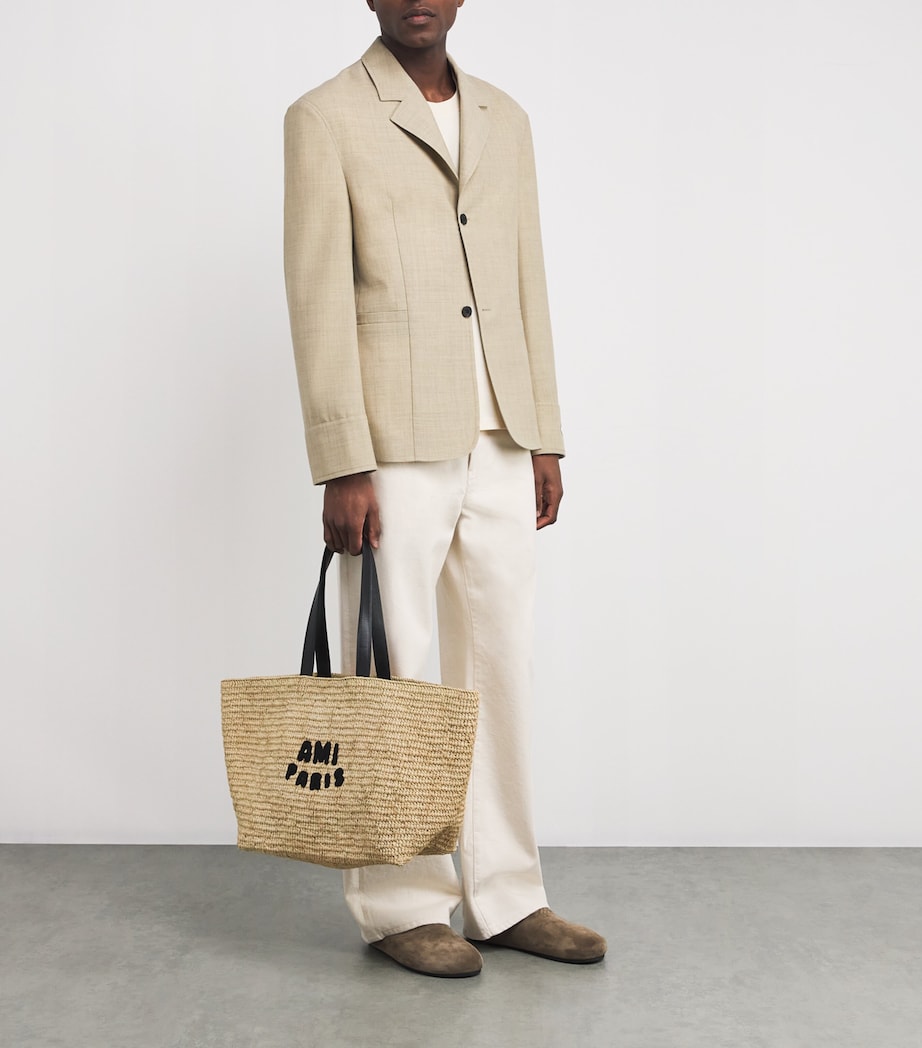 AMI Paris Raffia Logo Tote Bag Image 5