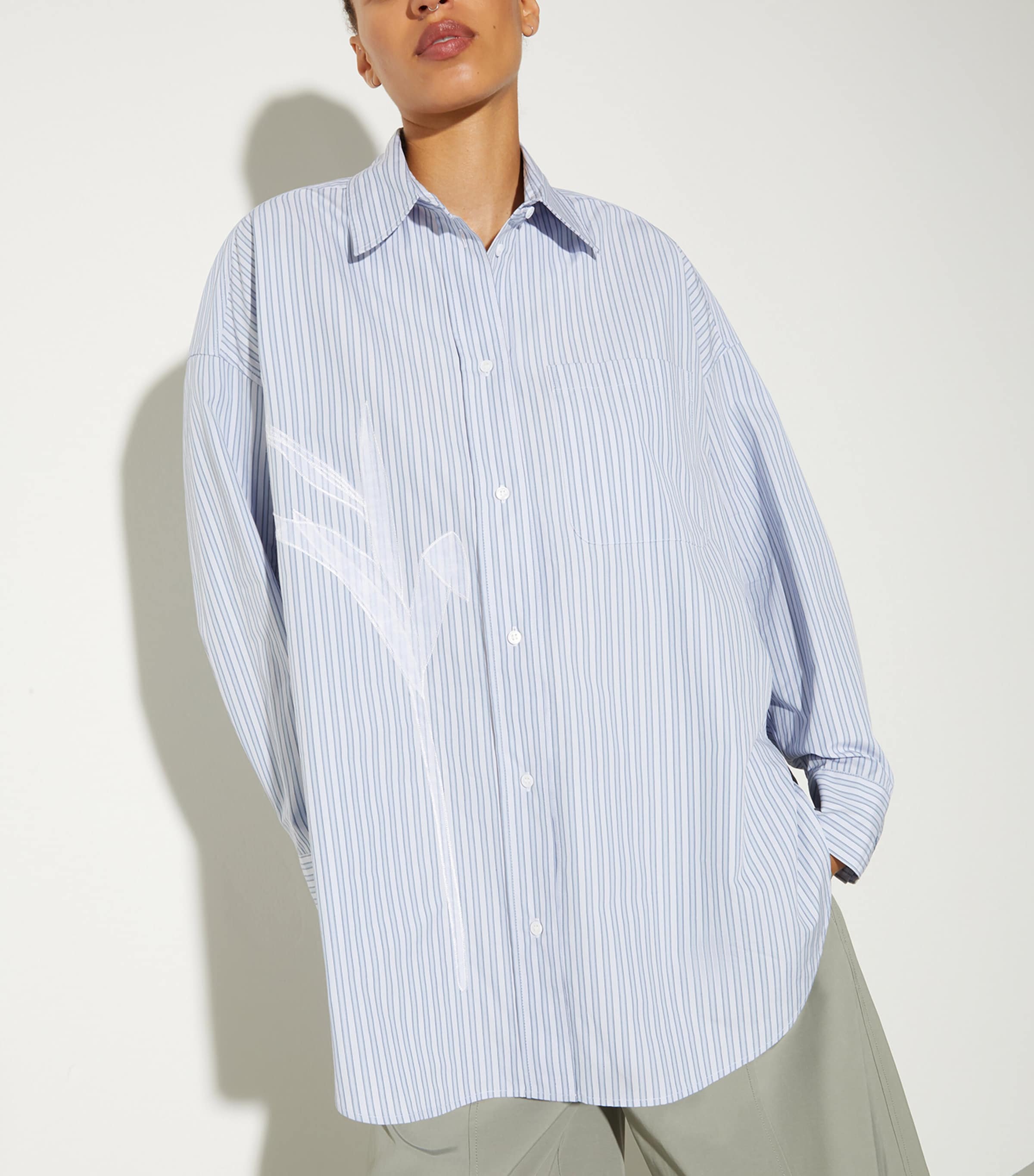 MAX&Co. Womens Oversized Embroidered Stripe Shirt Light Blue Image 2