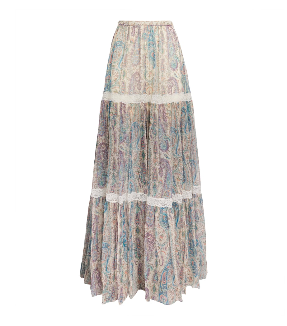 Etro Womens Silk Paisley Tiered Maxi Skirt Print Wht Base Image 1