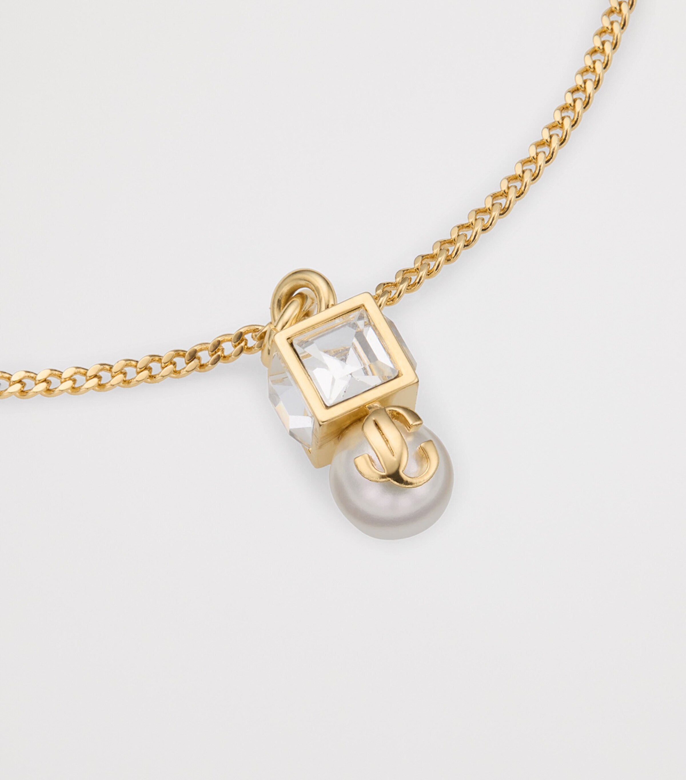 Jimmy Choo Faux Pearl Cube Logo Bracelet Gold/white/crystal Image 3