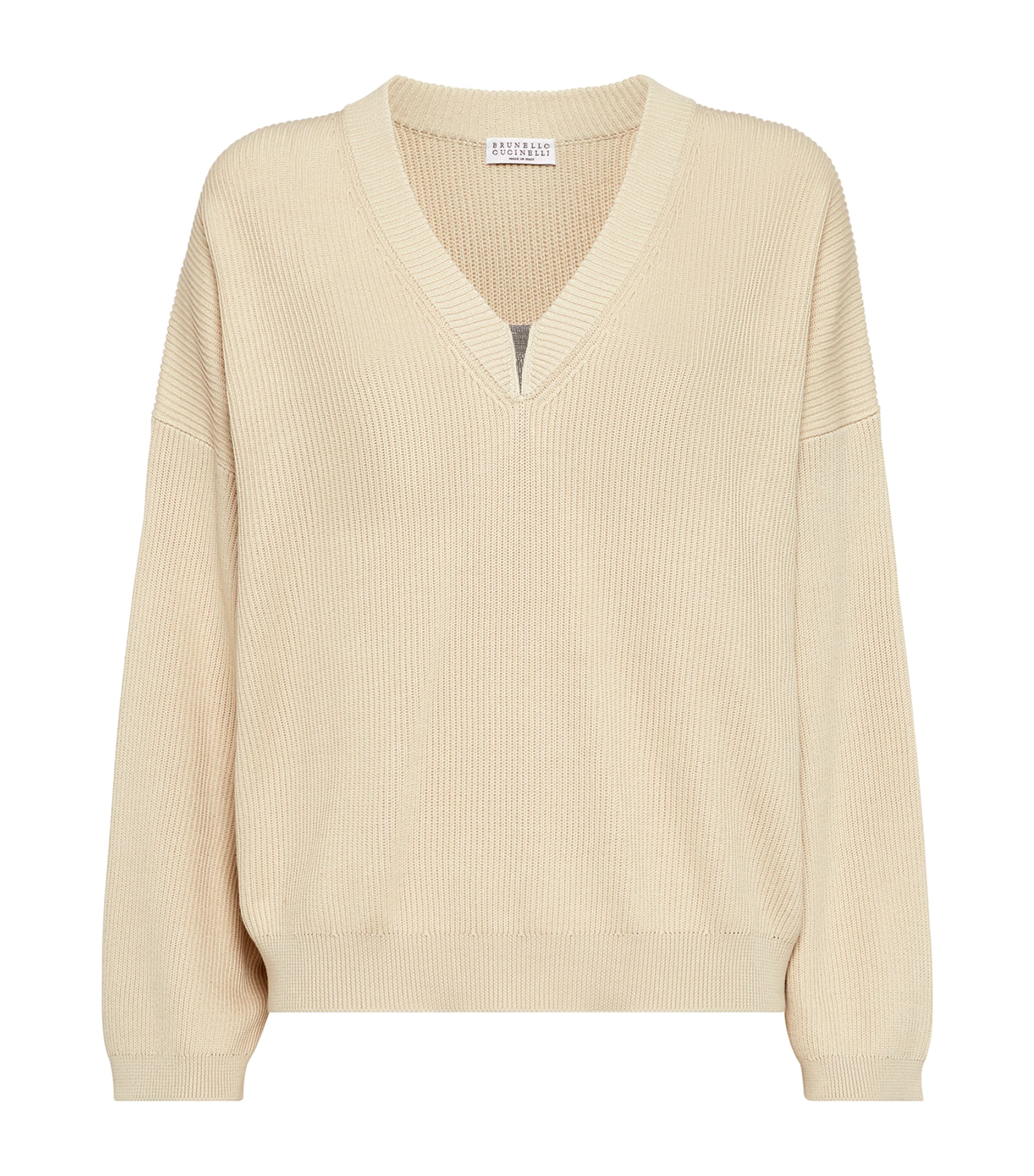 Brunello Cucinelli Cotton V-necked Sweater In Yellow