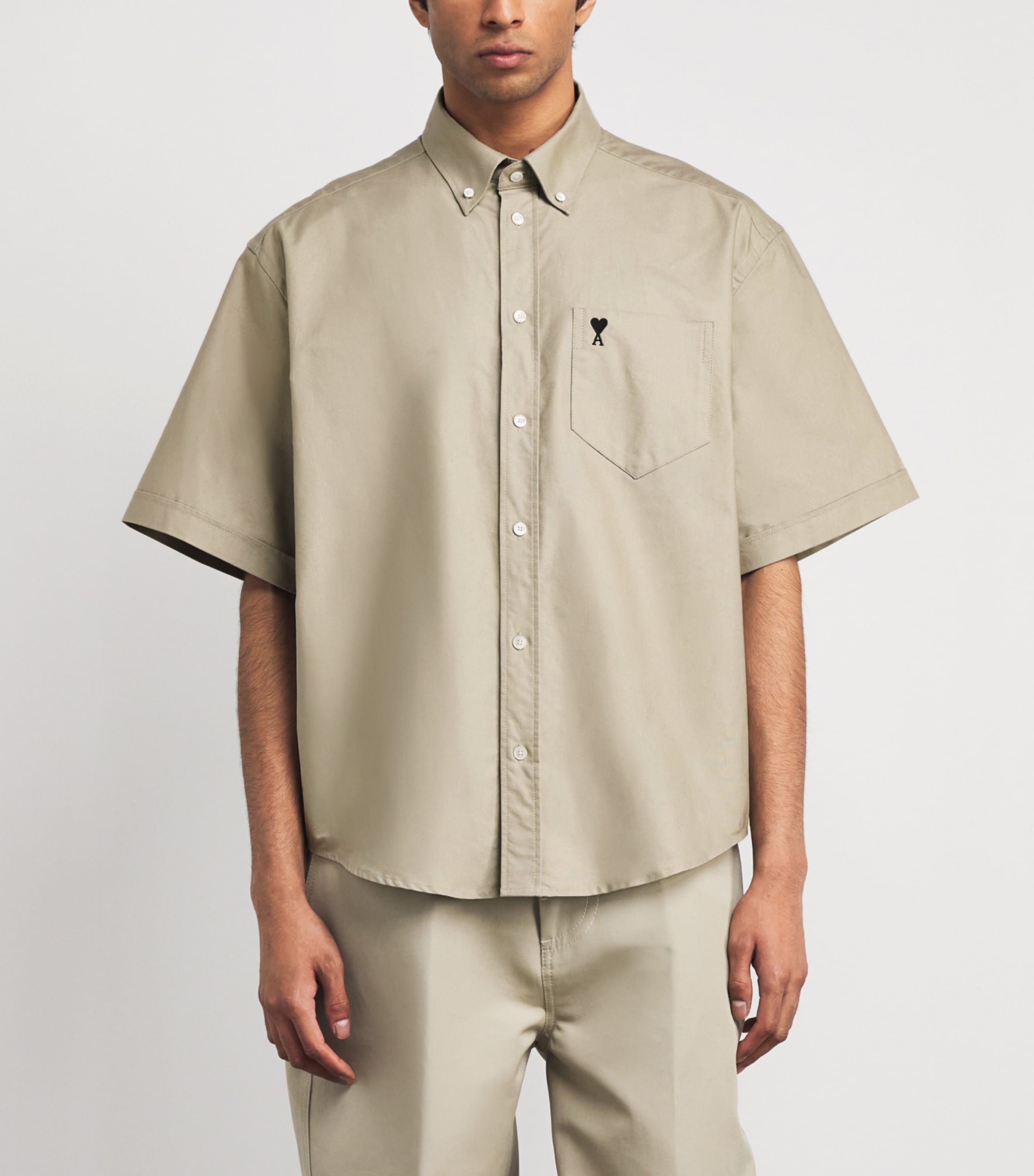 AMI Paris Mens Cotton Ami De Coeur Shirt Beige Taupe Image 4