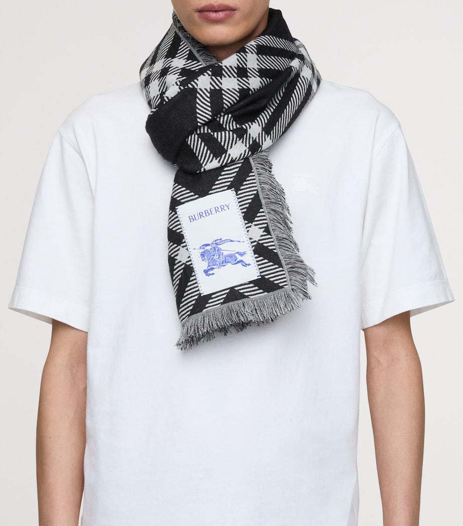 Silk-Wool Wide Check Scarf BLACK/CALICO Image 4