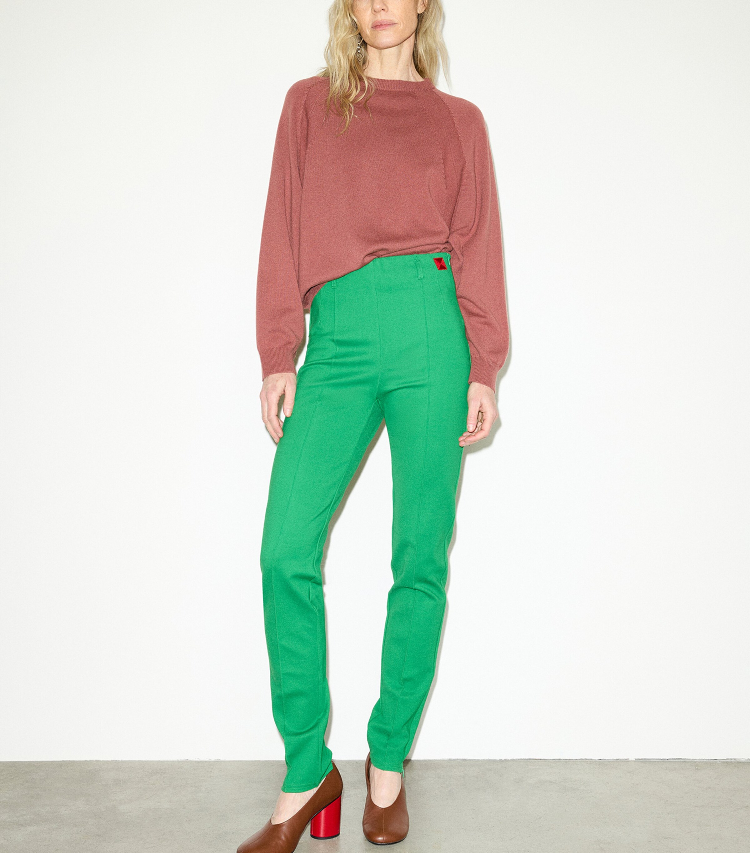MAX&Co. Womens Cotton Slim-Fit Trousers Green Image 2