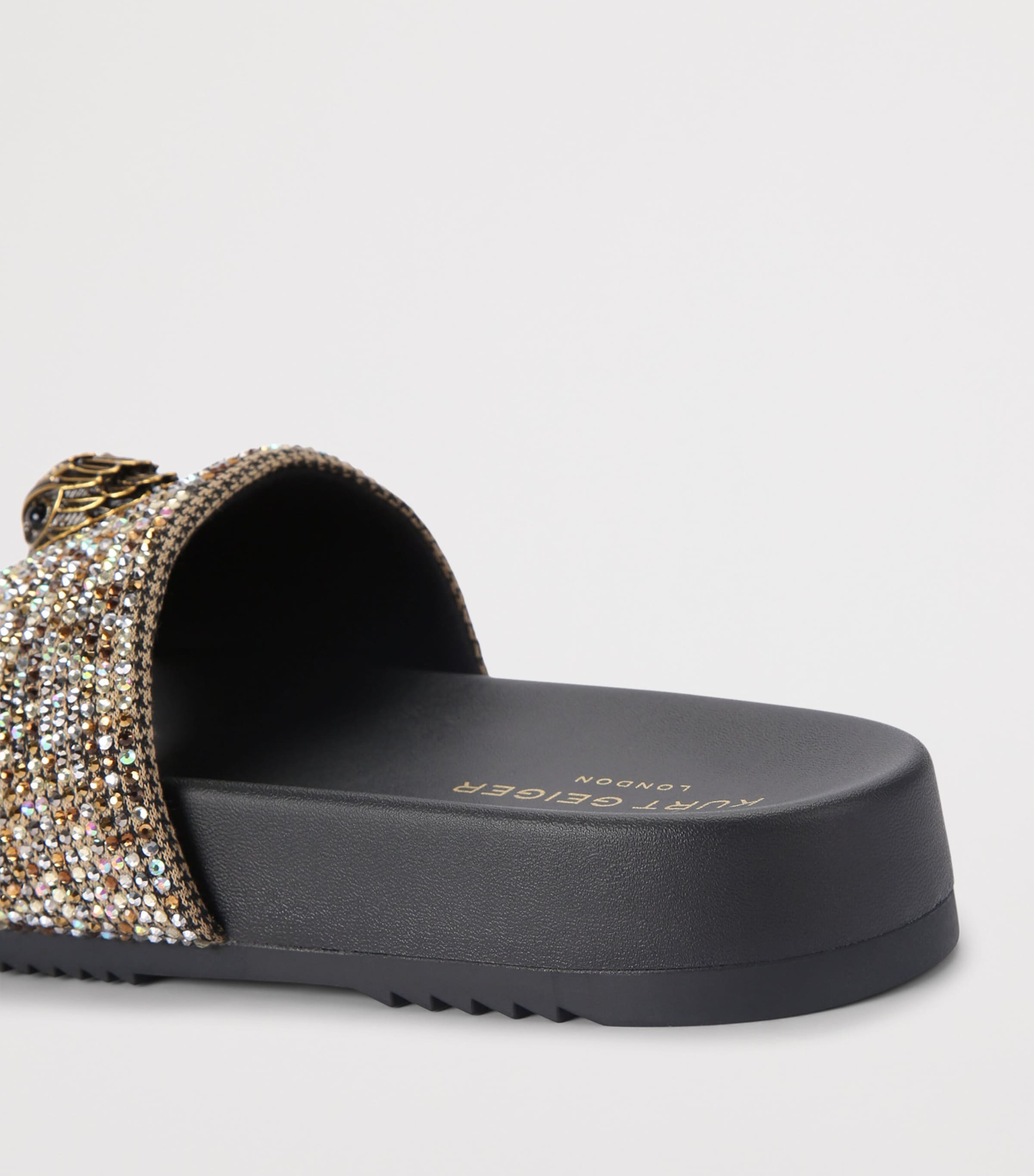 ? KURT GEIGER LONDON ? NWOB Brockwell Strass Black Crystal Slide Sandal Kurt Geiger London Gold Embellished Brockwell Slides  main image 3