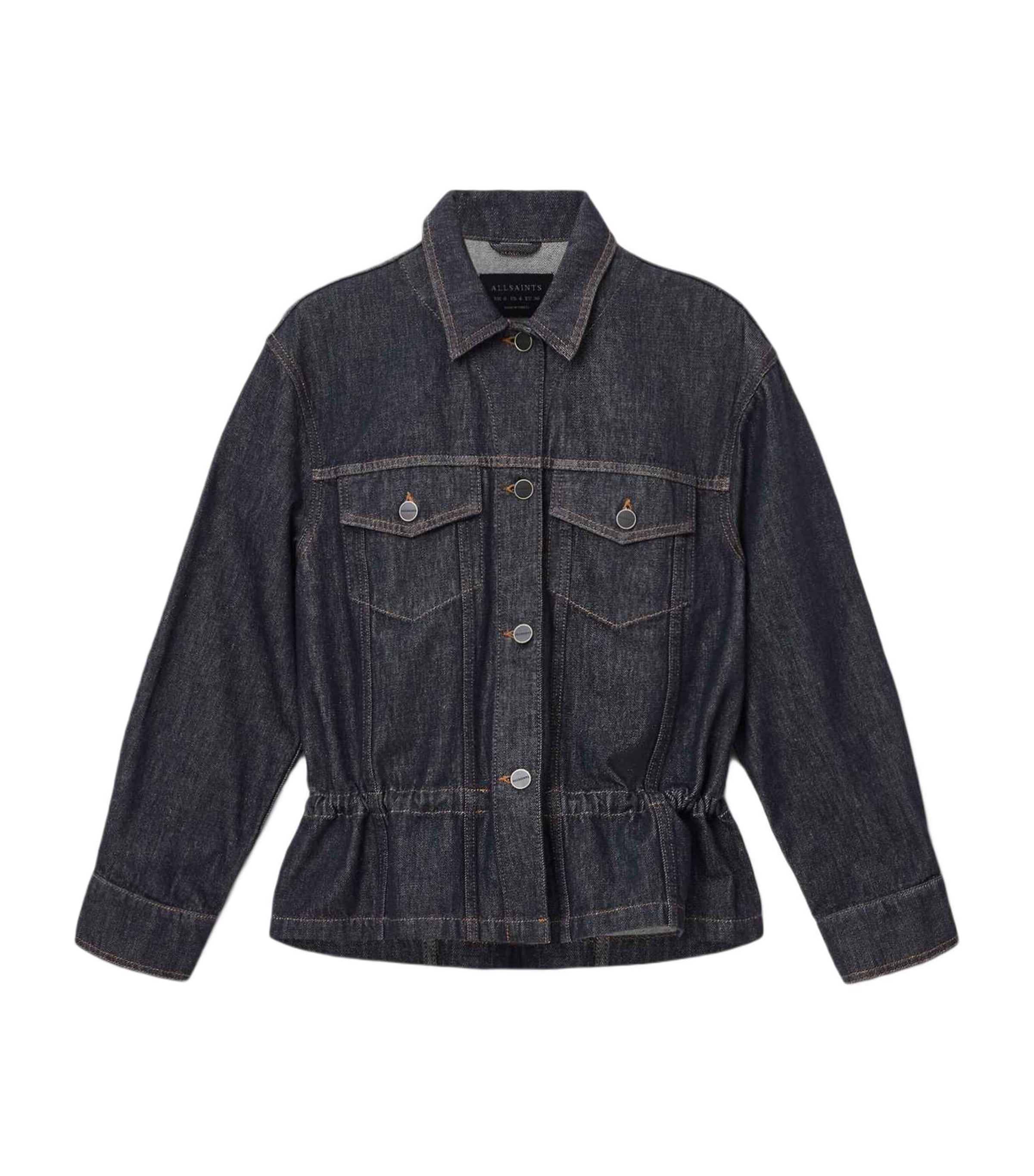 Allsaints Womens Raw Indigo Blu Denby Peplum-hem Denim Jacket In Blue